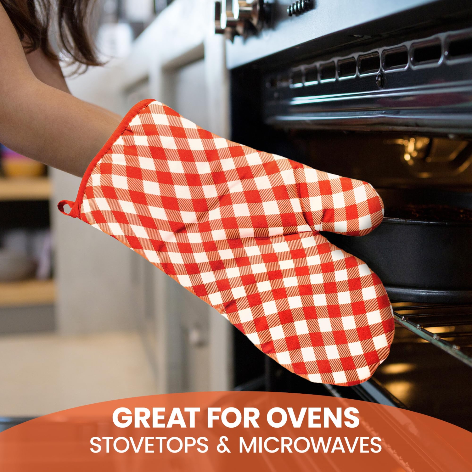 Canadian Linen Oven Mitts, 180°C Heat Resistant Cotton Non Slip GripTerrycloth Oven Gloves for Kitchen Cooking Baking Microwave Grilling BBQ, Orange