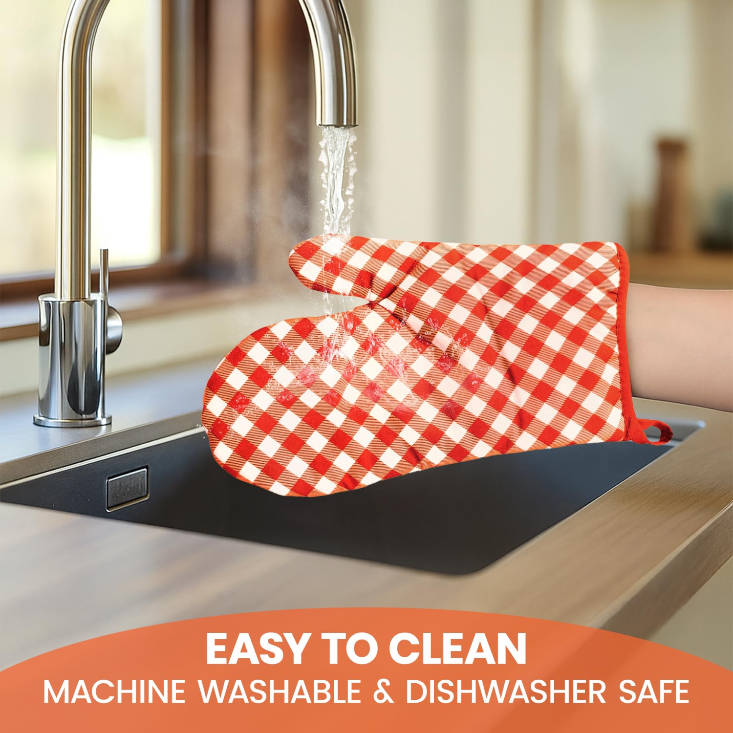 Canadian Linen Oven Mitts, 180°C Heat Resistant Cotton Non Slip GripTerrycloth Oven Gloves for Kitchen Cooking Baking Microwave Grilling BBQ, Orange