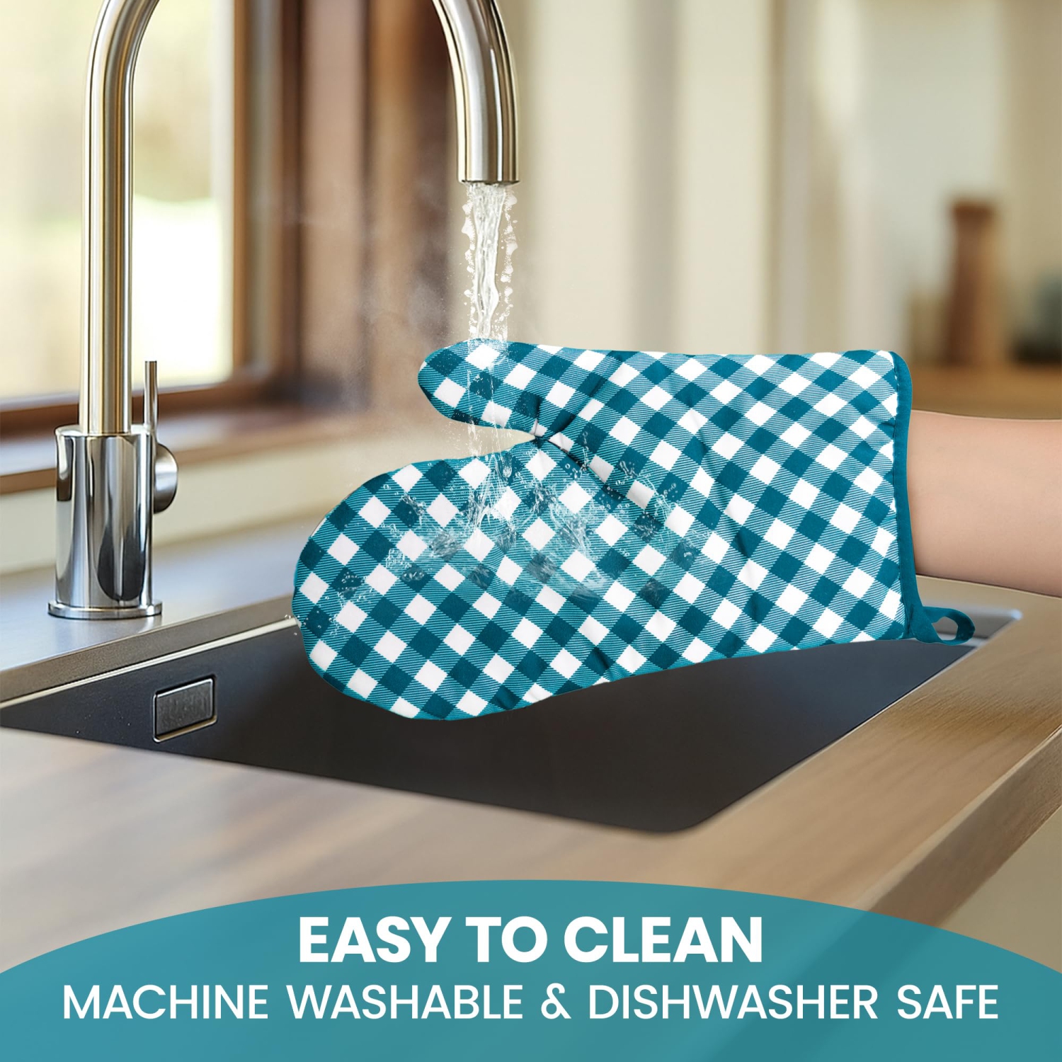 Canadian Linen Oven Mitts, 180°C Heat Resistant Cotton Non Slip Grip Terrycloth Gloves for Kitchen Microwave Cooking Baking Grilling BBQ Gloves, Blue