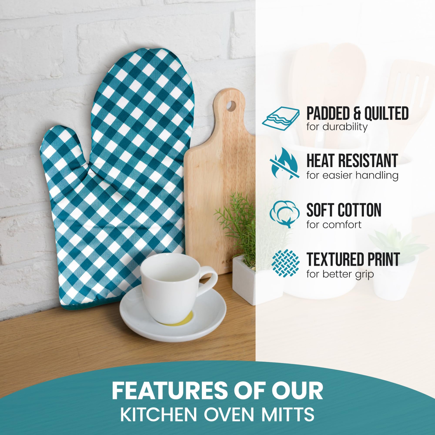 Canadian Linen Oven Mitts, 180°C Heat Resistant Cotton Non Slip Grip Terrycloth Gloves for Kitchen Microwave Cooking Baking Grilling BBQ Gloves, Blue