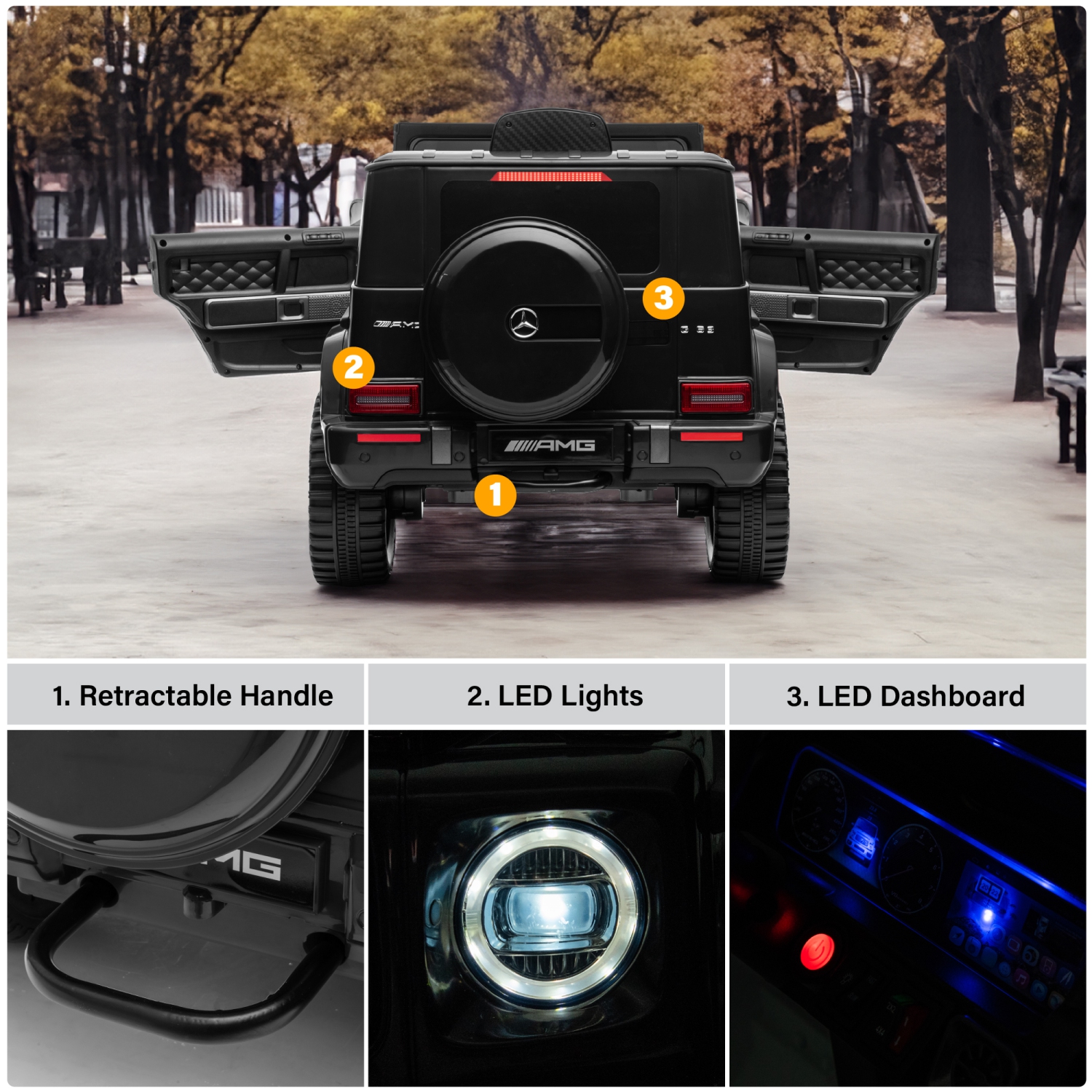 VOLTZ TOYS Licensed AMG G63, 24V Electric Kids' Ride On Car with Parental Remote Control, LED Lights, Leather Seat and MP3