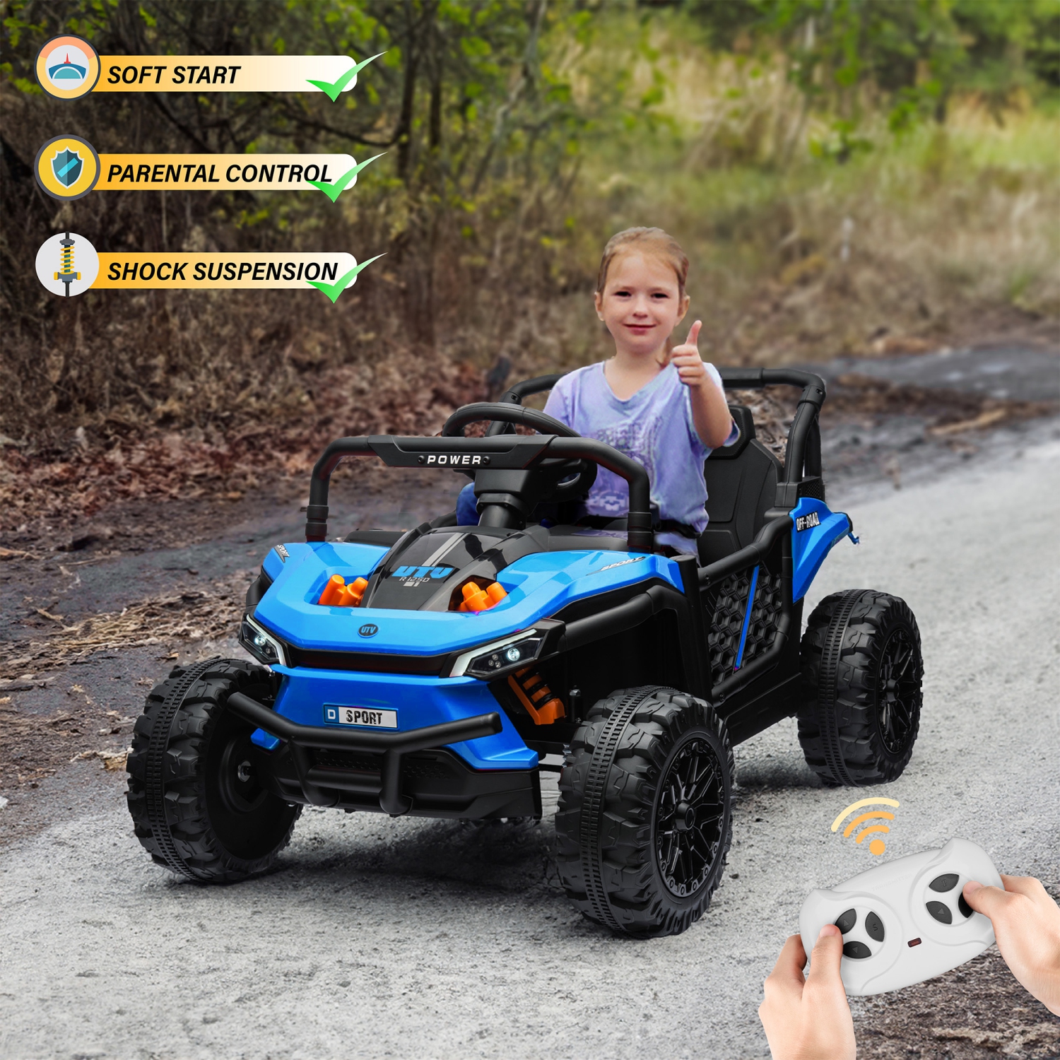 VOLTZ TOYS 1 Seater Ride-On Car, 12V 2WD UTV Buggy Electric Car with Parental Remote Control, Working Doors and LED Lights