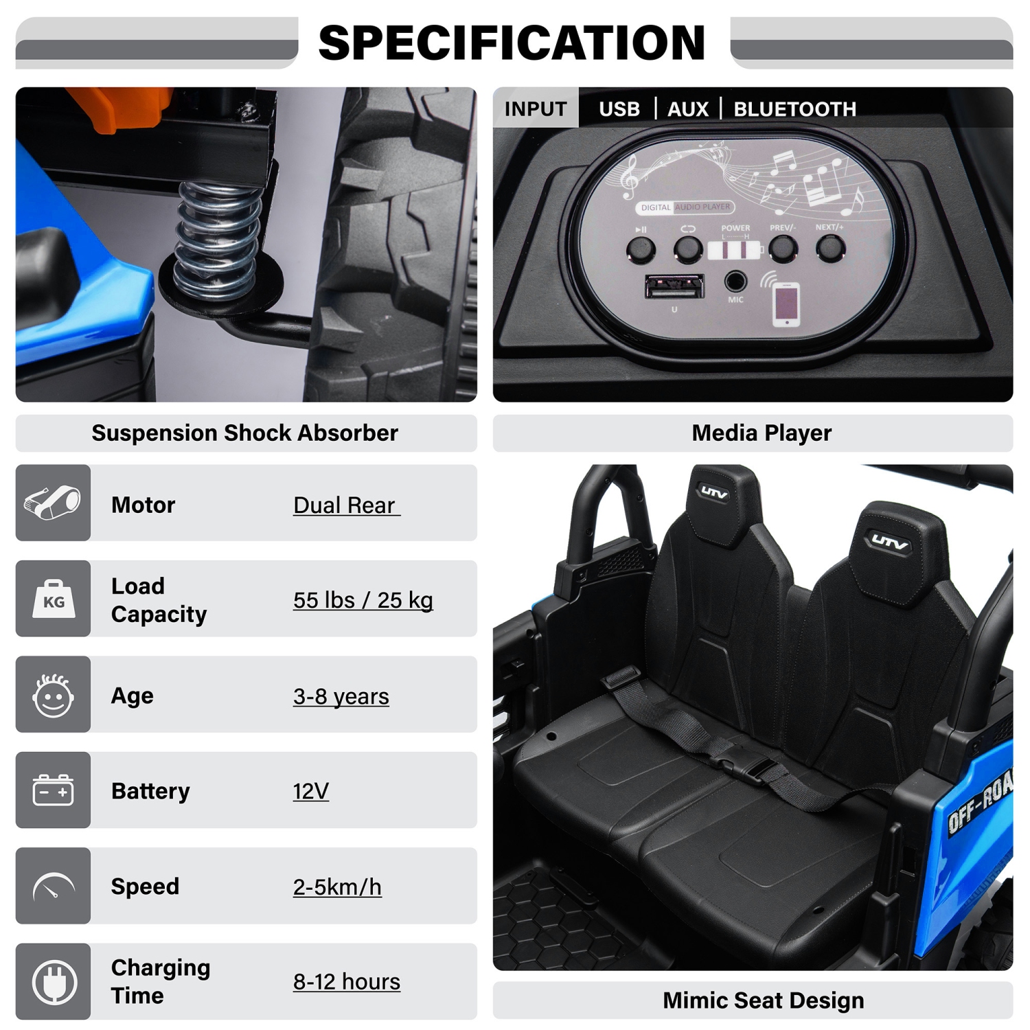 VOLTZ TOYS 1 Seater Ride-On Car, 12V 2WD UTV Buggy Electric Car with Parental Remote Control, Working Doors and LED Lights