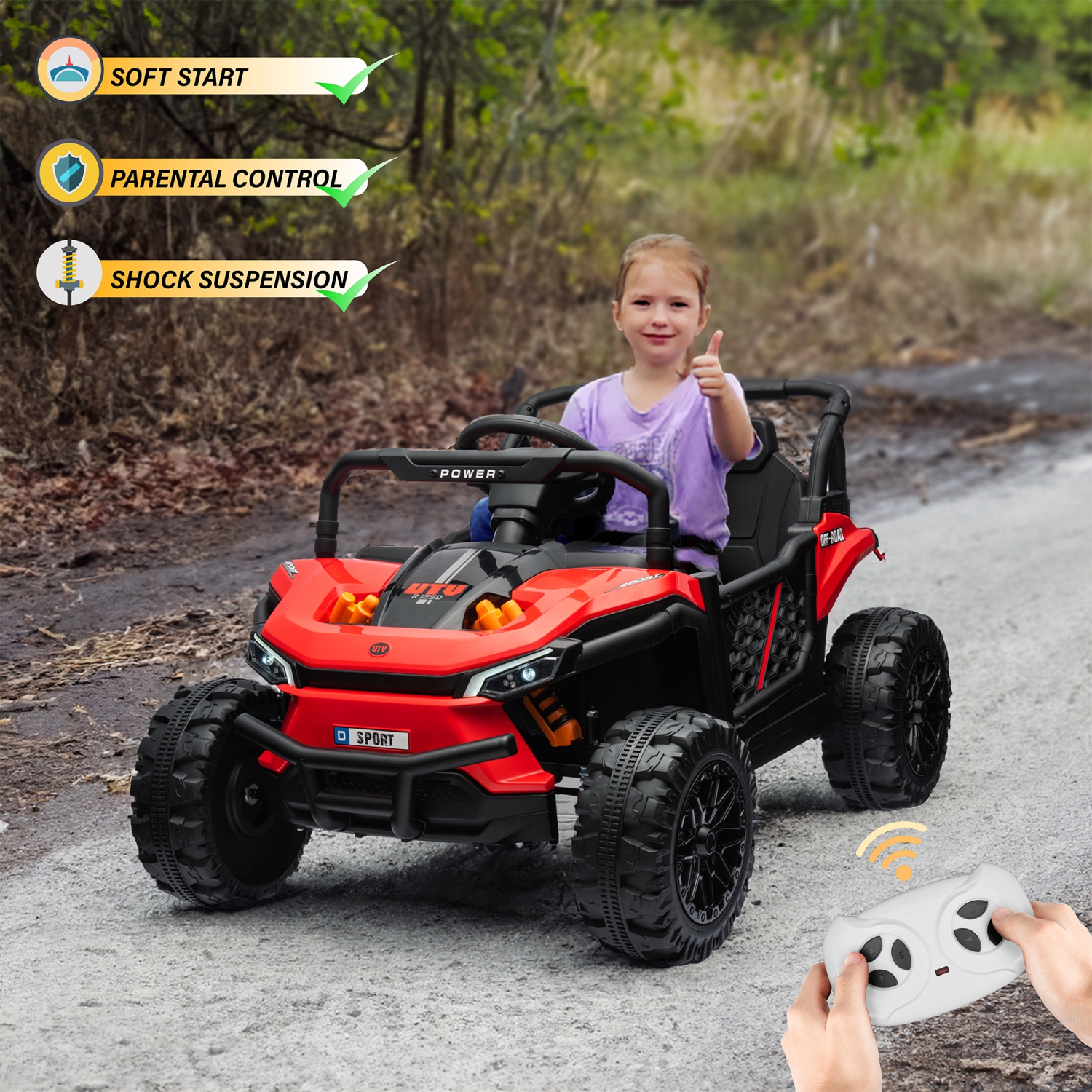 VOLTZ TOYS 1 Seater Ride-On Car, 12V 2WD UTV Buggy Electric Car with Parental Remote Control, Working Doors and LED Lights