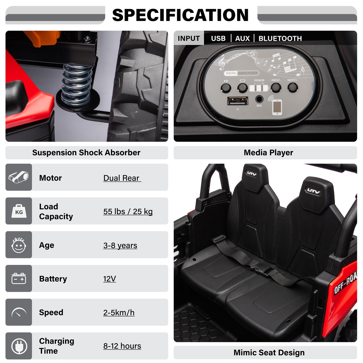 VOLTZ TOYS 1 Seater Ride-On Car, 12V 2WD UTV Buggy Electric Car with Parental Remote Control, Working Doors and LED Lights