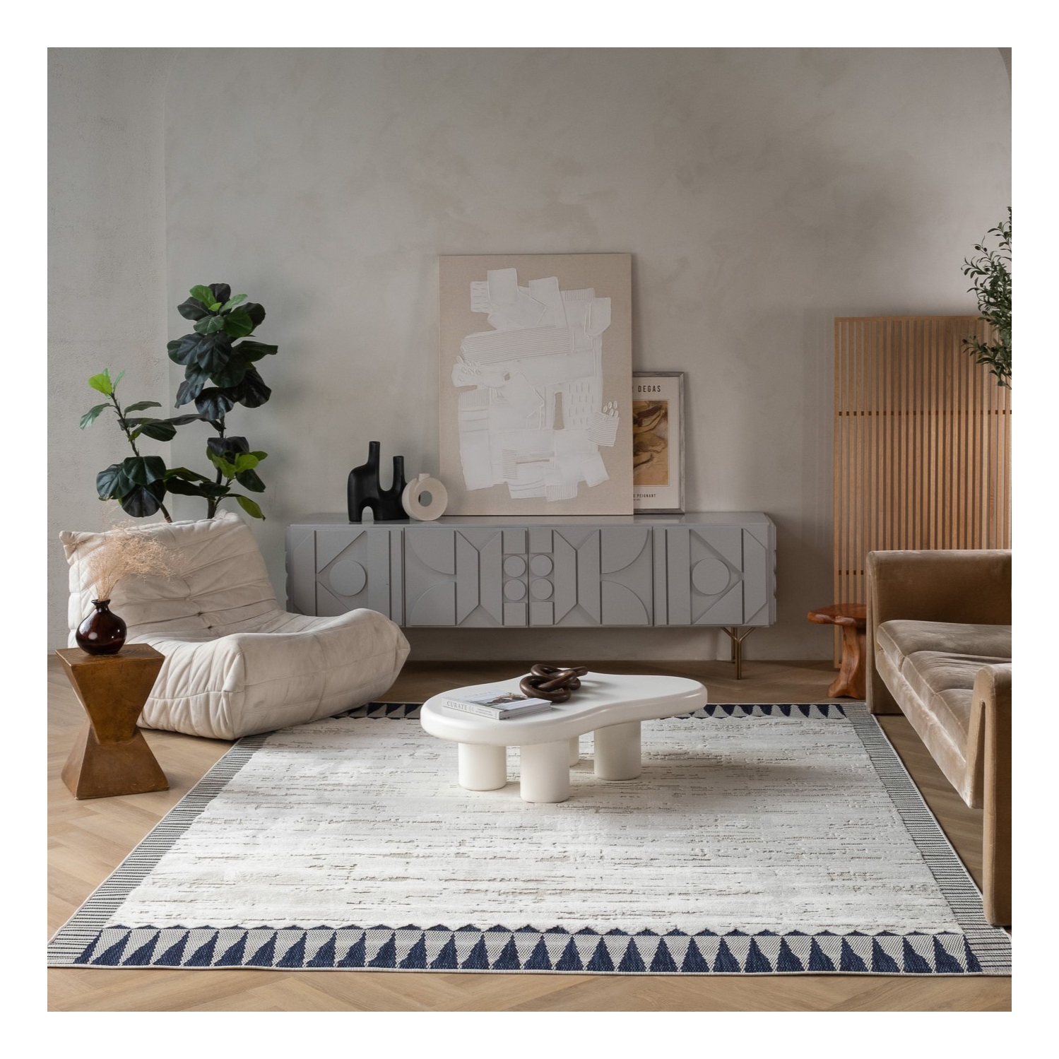 Rug Branch Selene Contemporary Geometric Cream/Blue Indoor Area Rug