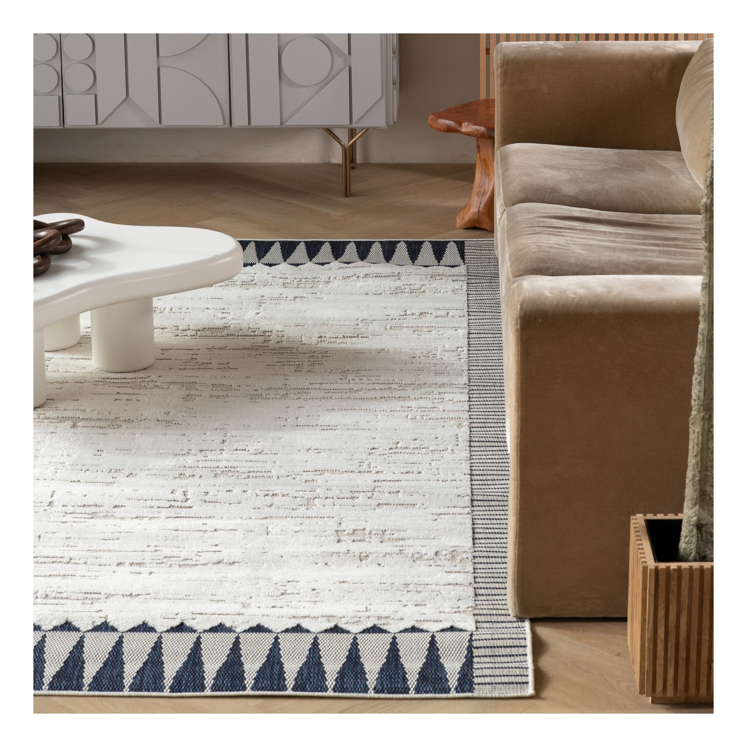 Rug Branch Selene Contemporary Geometric Cream/Blue Indoor Area Rug