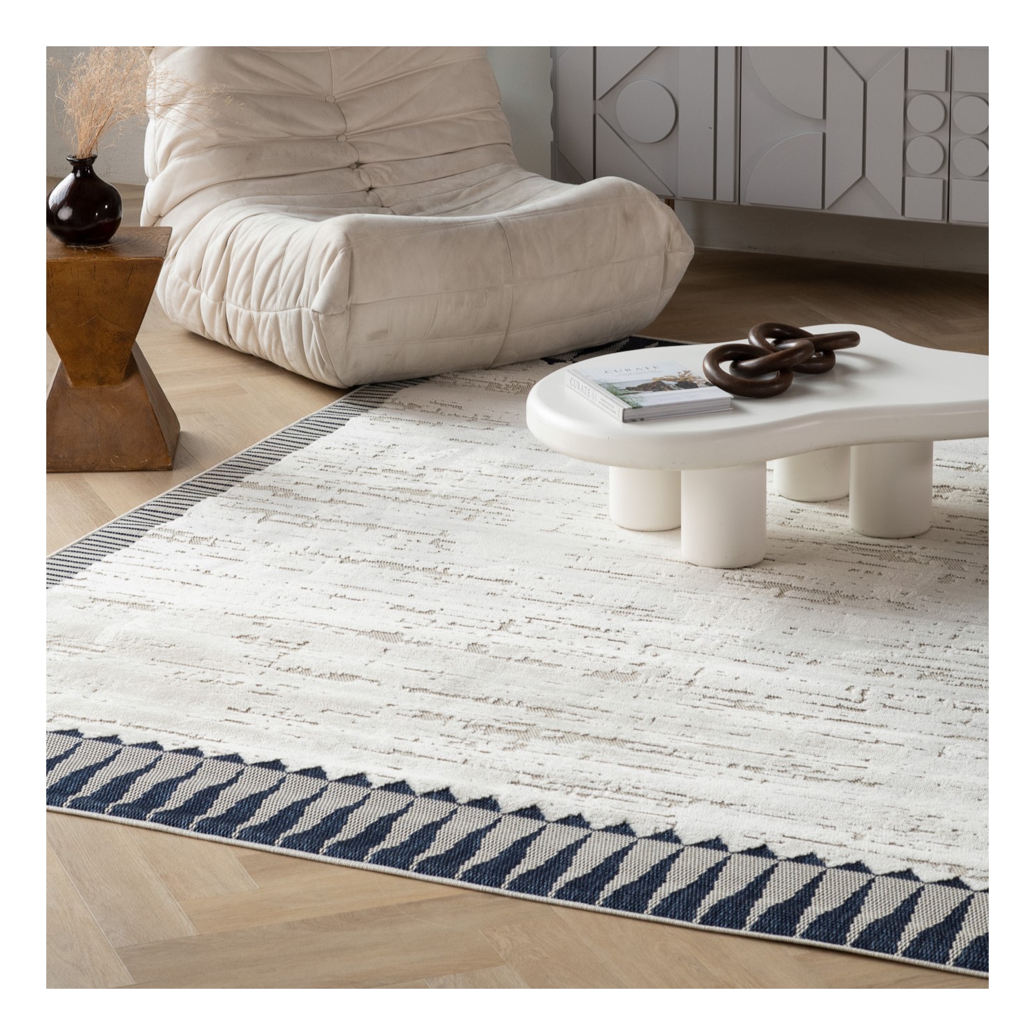 Rug Branch Selene Contemporary Geometric Cream/Blue Indoor Area Rug