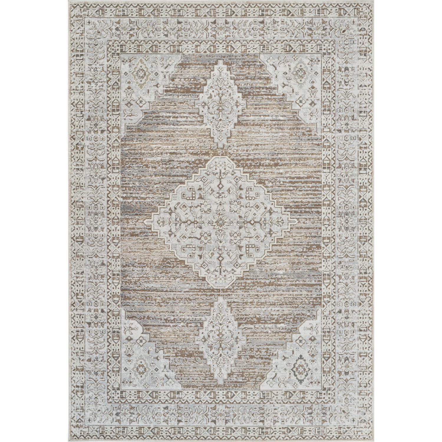 Tapis d'intérieur traditionnel à motif médaillon classique Anara beige/brun branche
