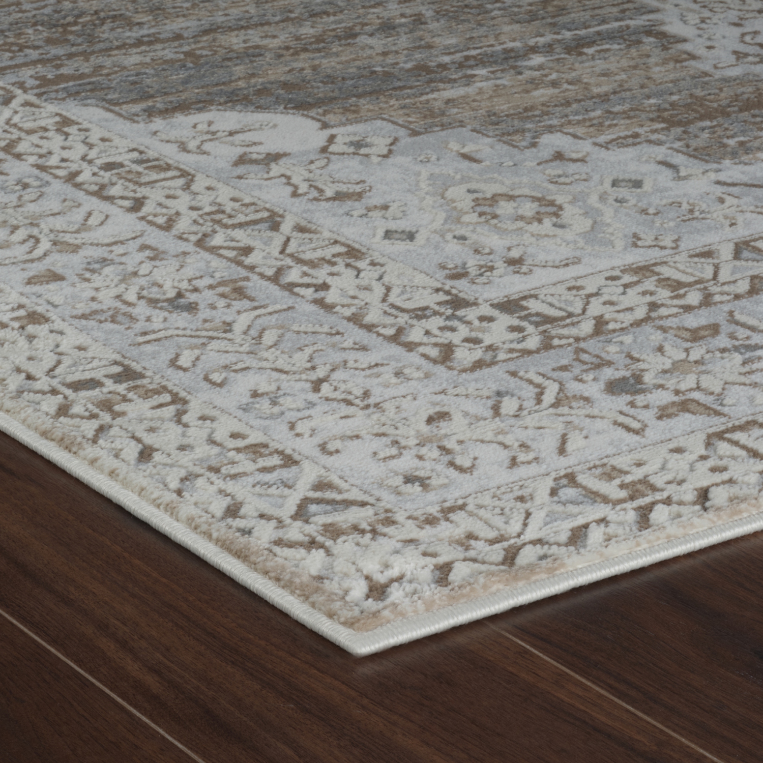 Tapis d'intérieur traditionnel à motif médaillon classique Anara beige/brun branche