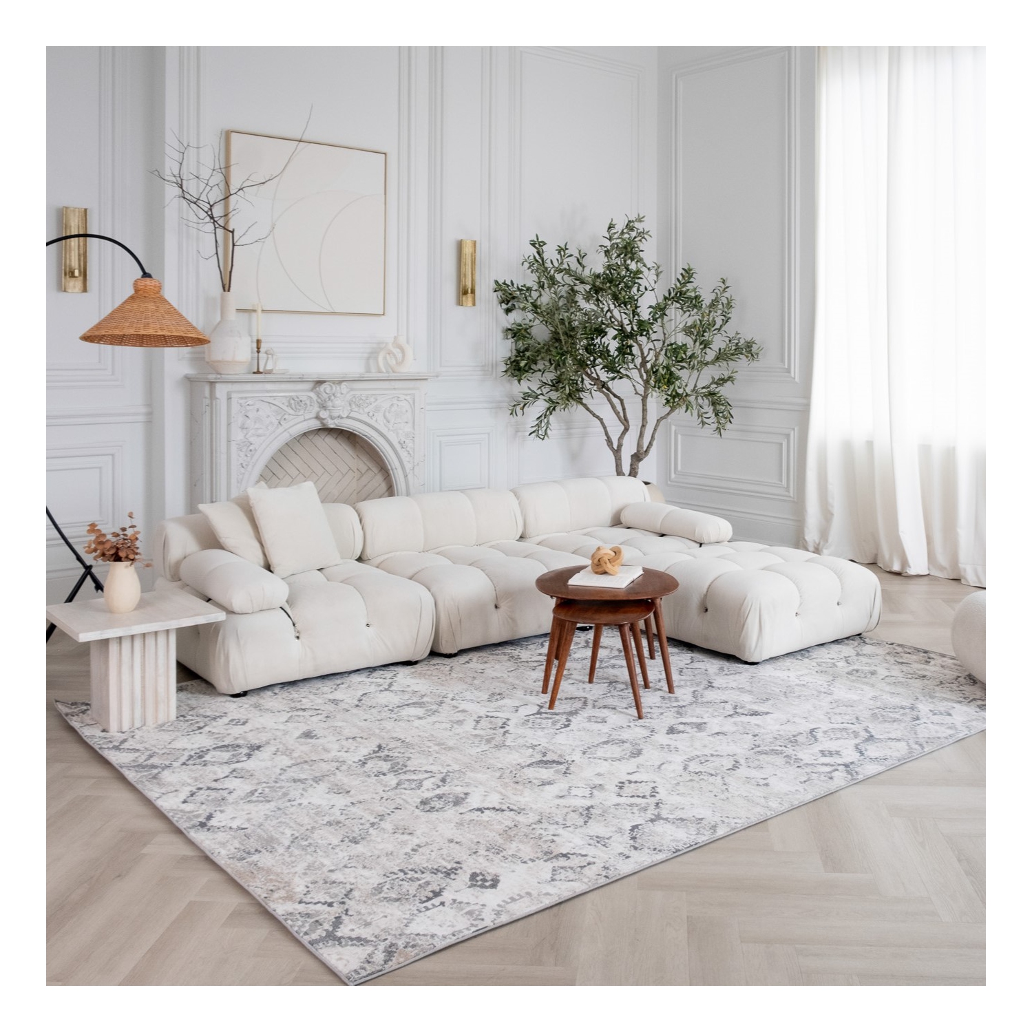 Rug Branch Ronan Traditional Distressed Medallion Beige/Grey Indoor Area Rug