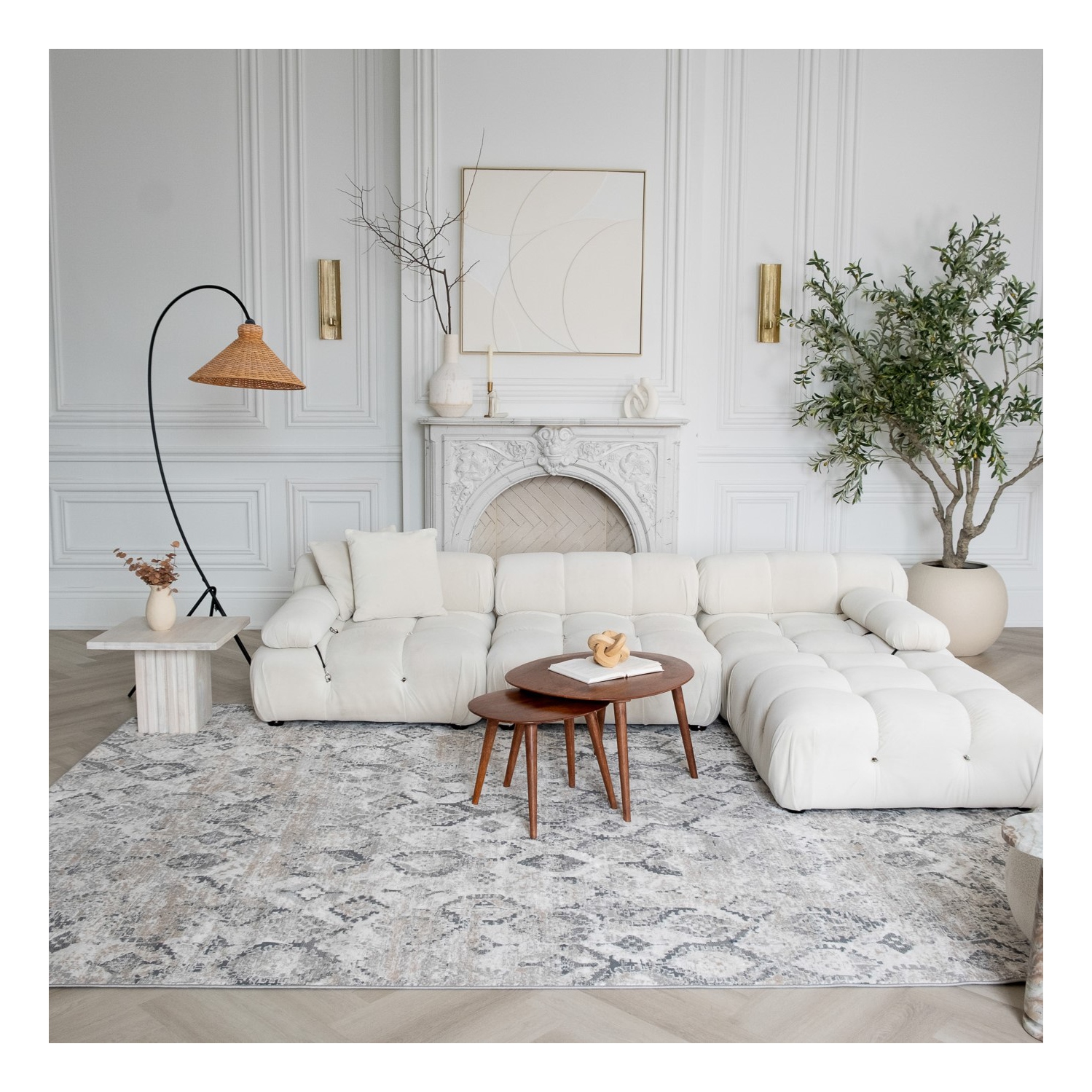 Rug Branch Ronan Traditional Distressed Medallion Beige/Grey Indoor Area Rug