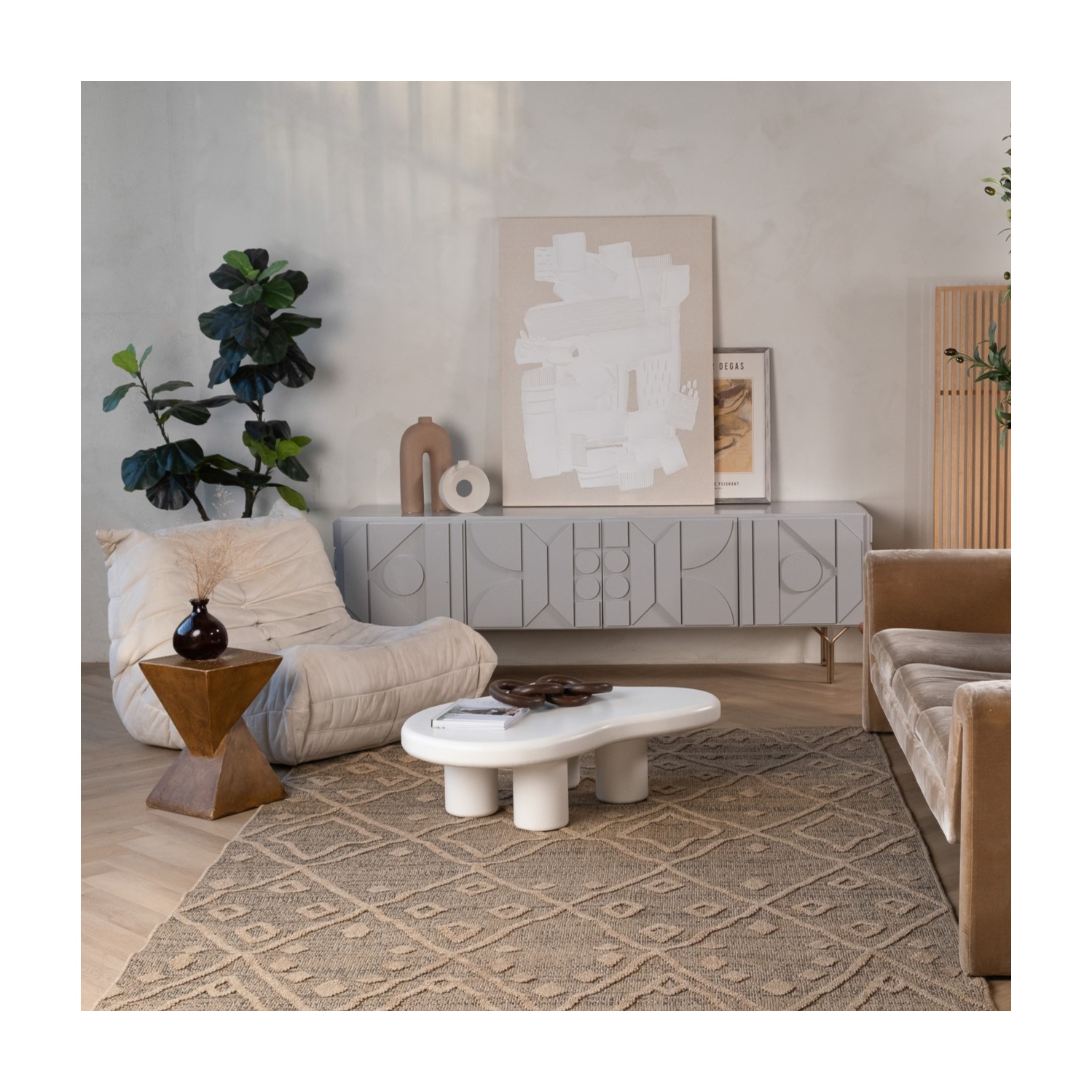 Rug Branch Hogar Boho Abstract Indoor Outdoor Area Rug, Brown Beige