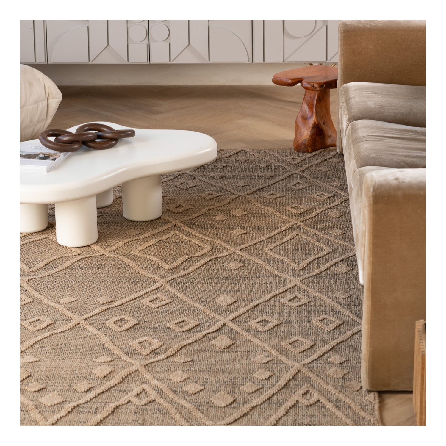 Rug Branch Hogar Boho Abstract Indoor Outdoor Area Rug, Brown Beige