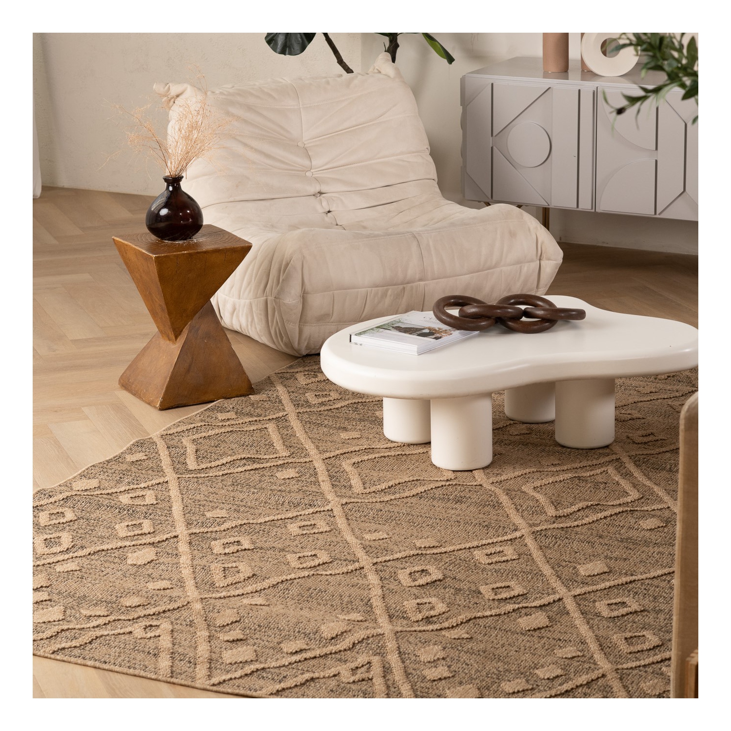 Rug Branch Hogar Boho Abstract Indoor Outdoor Area Rug, Brown Beige