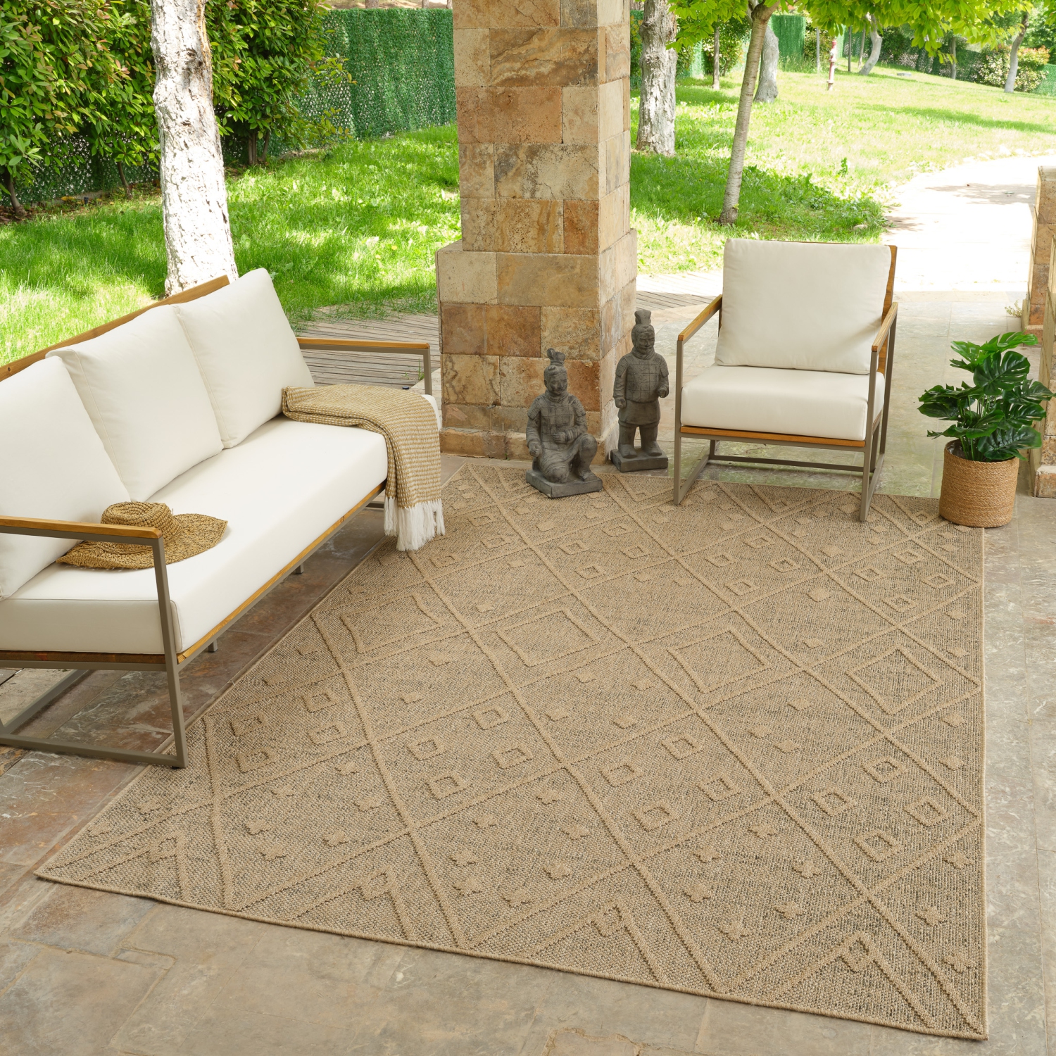 Rug Branch Hogar Boho Abstract Indoor Outdoor Area Rug, Brown Beige