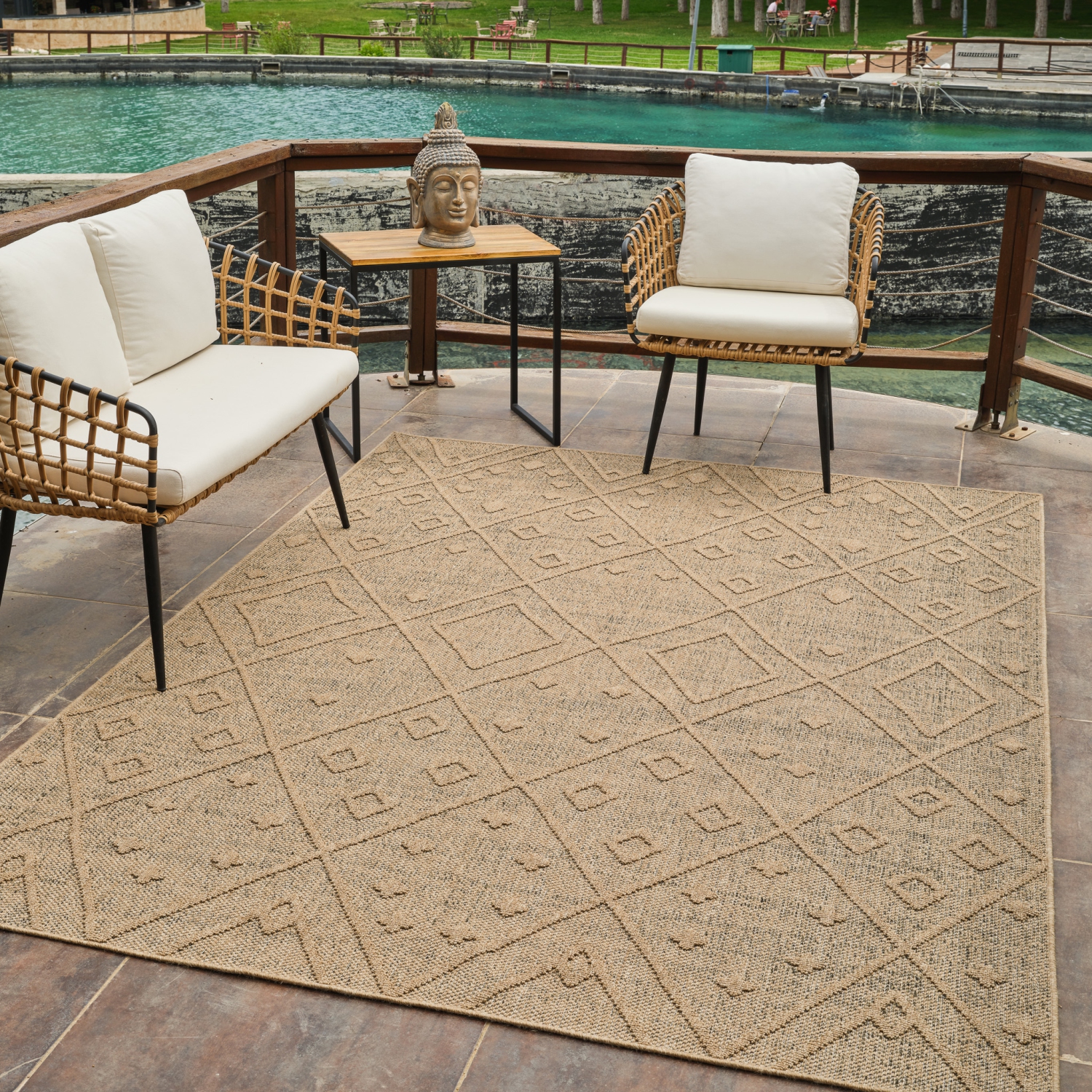Rug Branch Hogar Boho Abstract Indoor Outdoor Area Rug, Brown Beige
