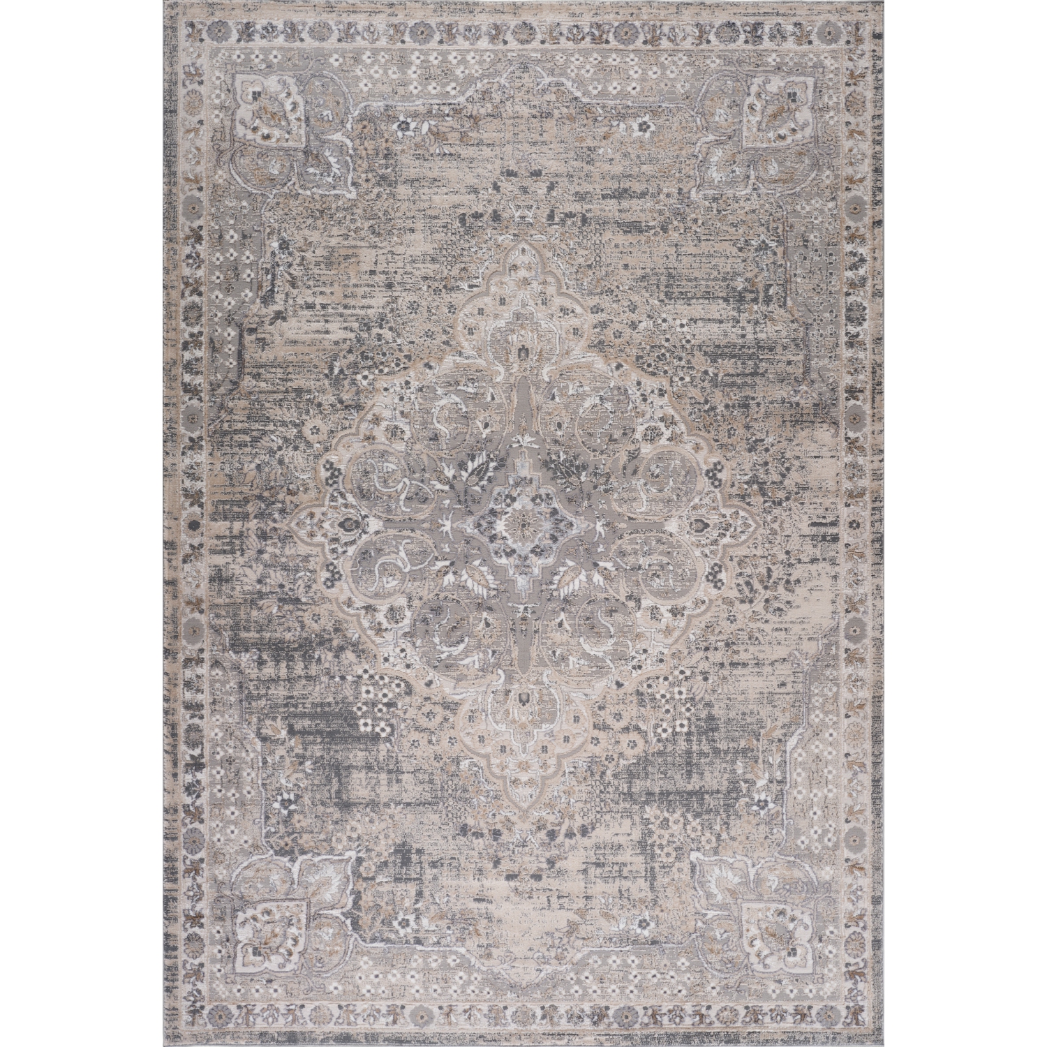 Tapis d'intérieur traditionnel Rawda, branche, gris oriental/beige