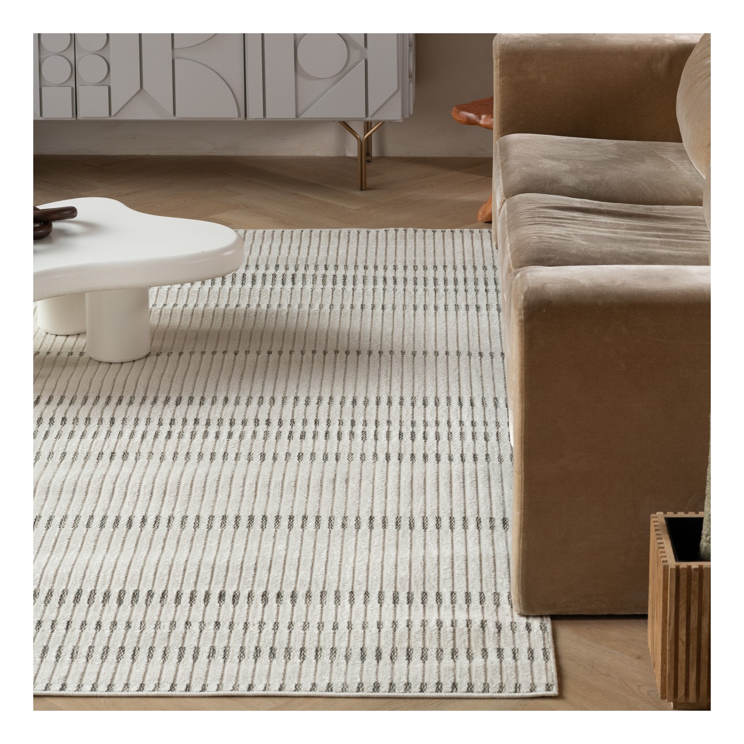 Rug Branch Paige Contemporary Striped Cream/Beige Indoor Area Rug