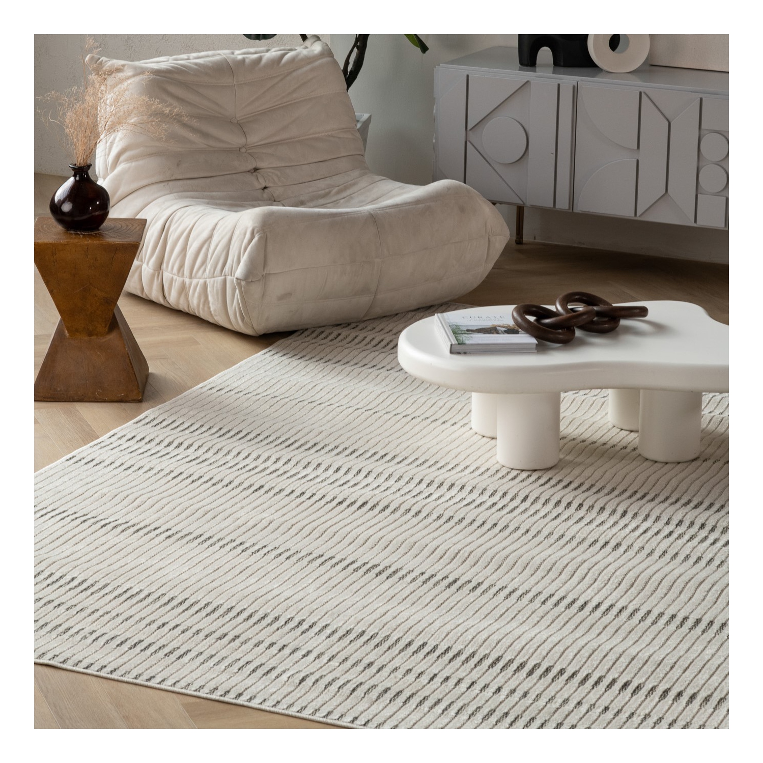 Rug Branch Paige Contemporary Striped Cream/Beige Indoor Area Rug