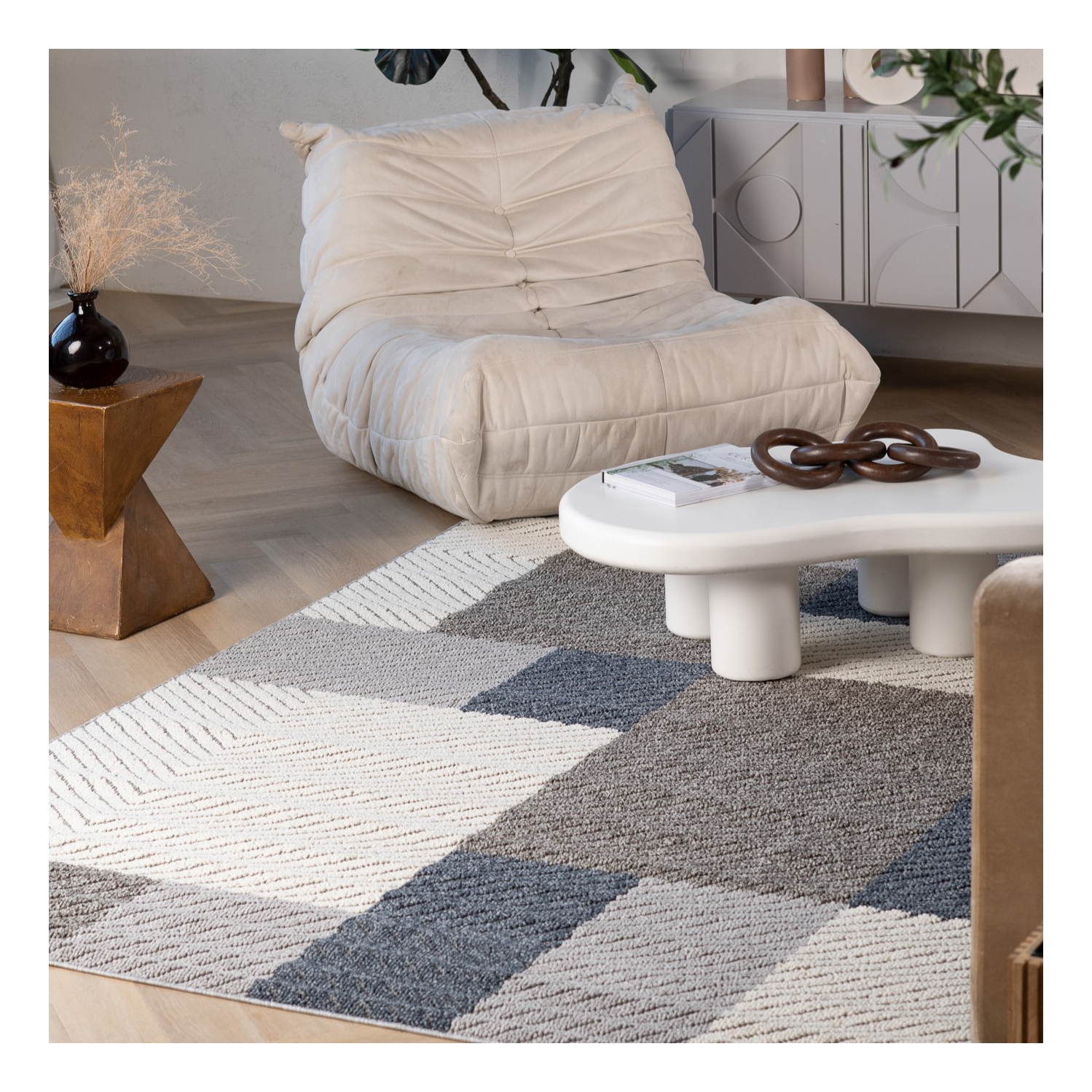 Rug Branch Mandala Contemporary Patchwork Grey/Blue Indoor Area Rug