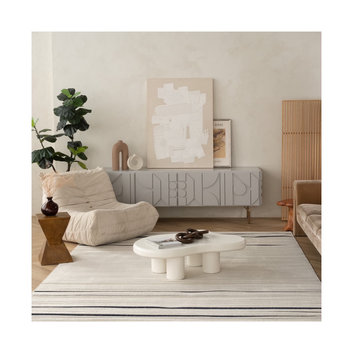 Rug Branch Maris Contemporary Striped Cream/Blue Indoor Area Rug