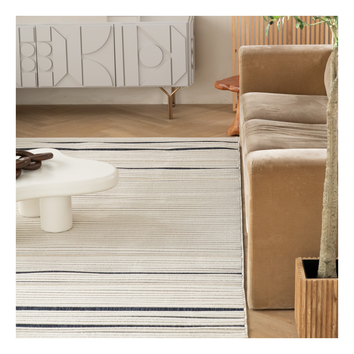 Rug Branch Maris Contemporary Striped Cream/Blue Indoor Area Rug