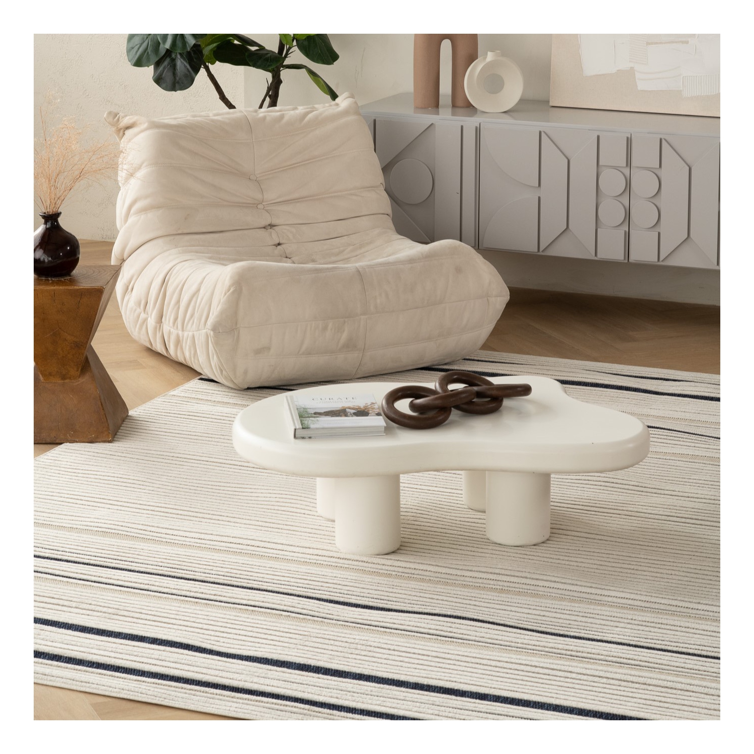 Rug Branch Maris Contemporary Striped Cream/Blue Indoor Area Rug