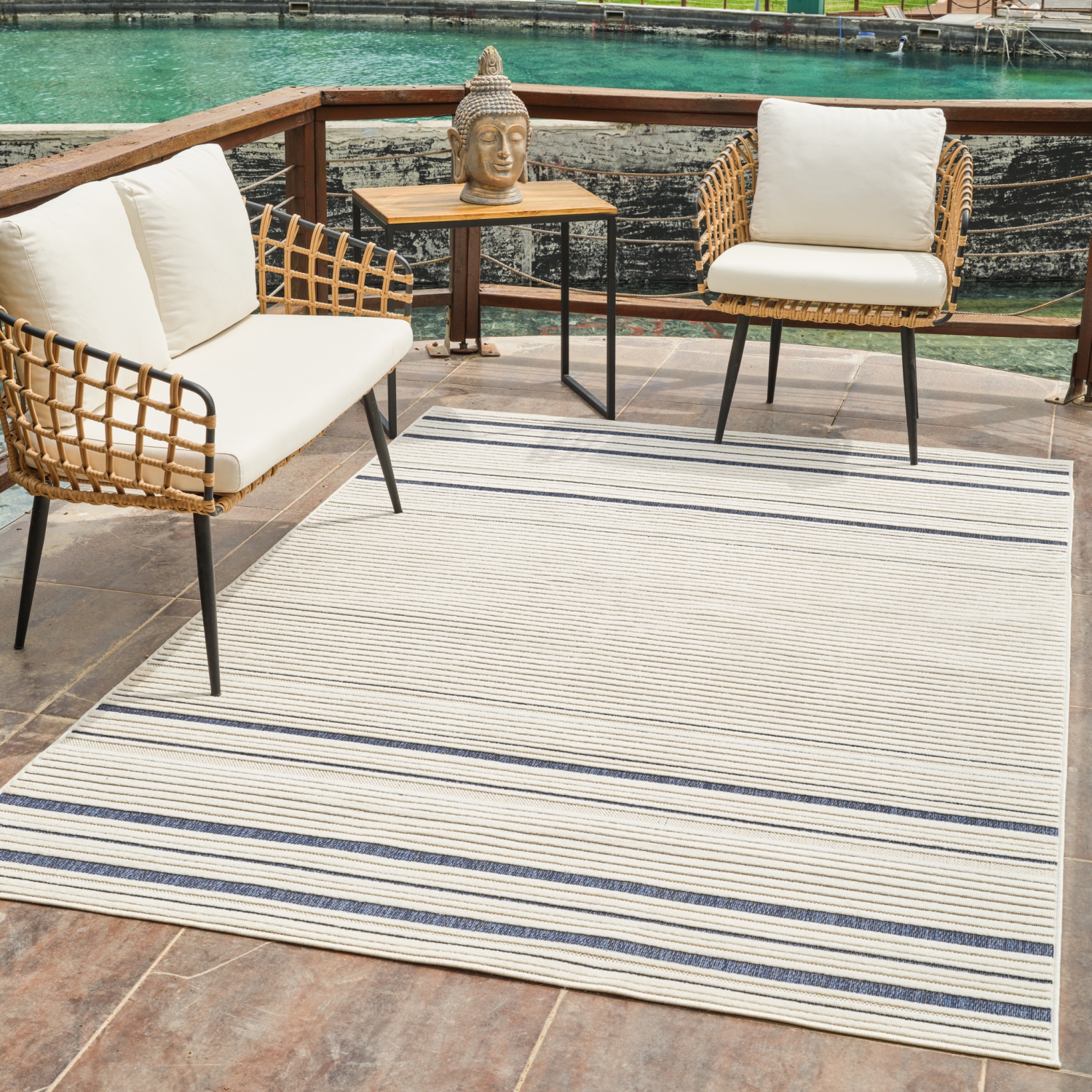 Rug Branch Maris Contemporary Striped Cream/Blue Indoor Area Rug