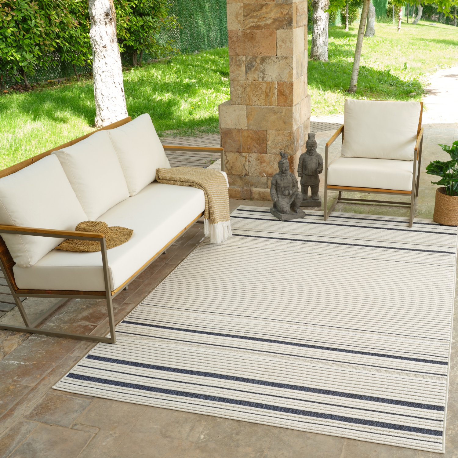 Rug Branch Maris Contemporary Striped Cream/Blue Indoor Area Rug