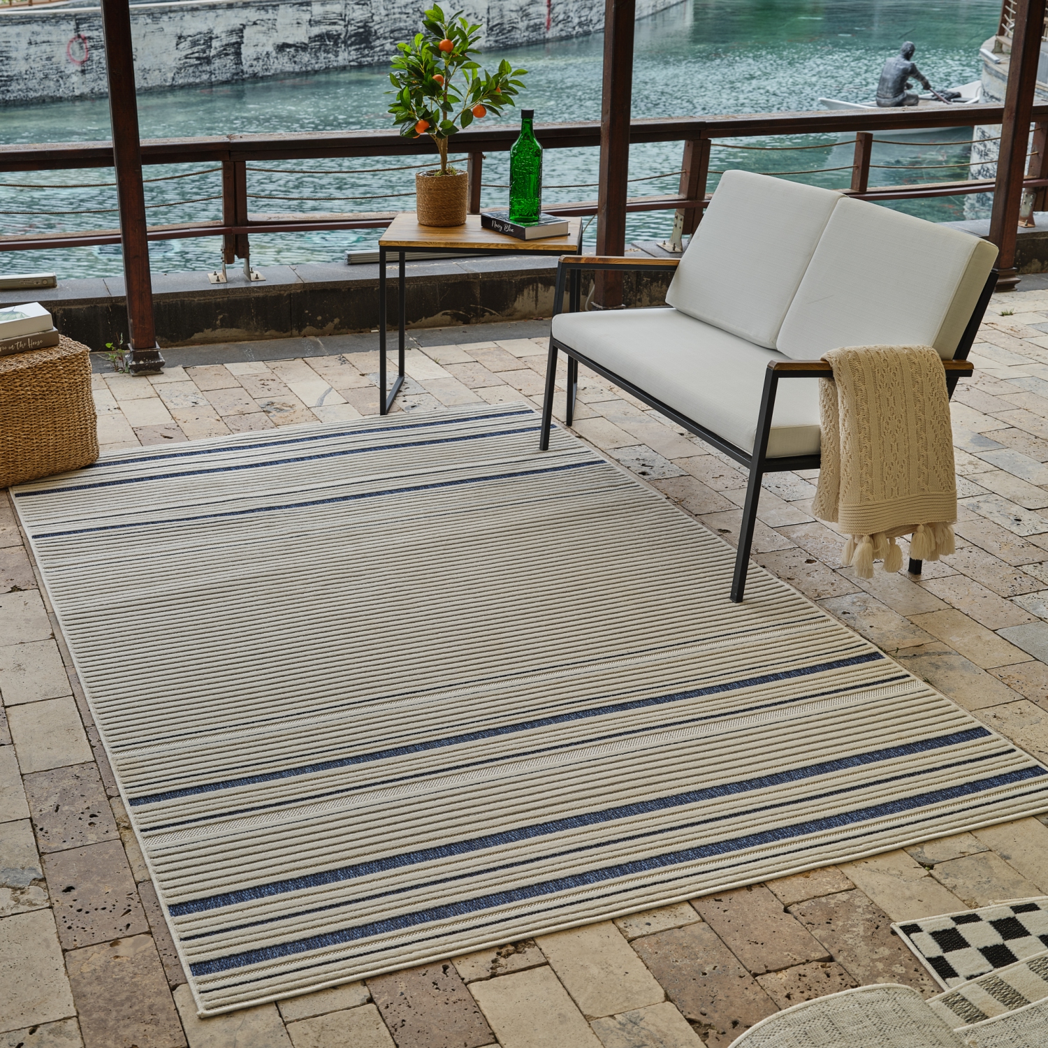 Rug Branch Maris Contemporary Striped Cream/Blue Indoor Area Rug