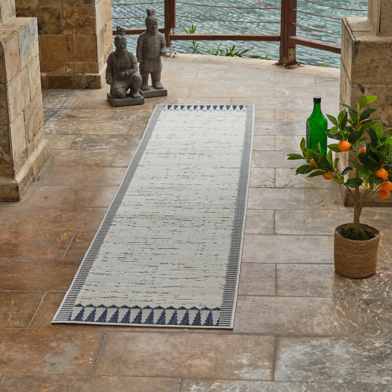 Tapis d'intérieur contemporain Selene crème/bleu