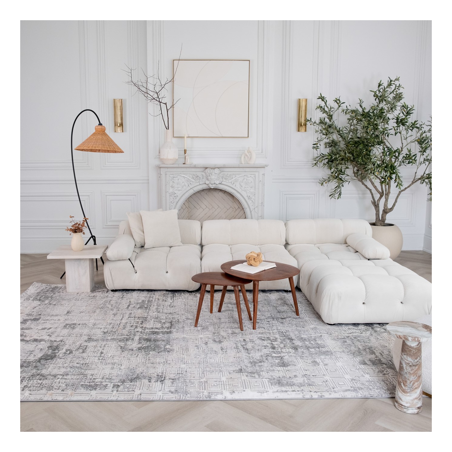 Tapis d'intérieur contemporain texturé Nordvik gris/beige