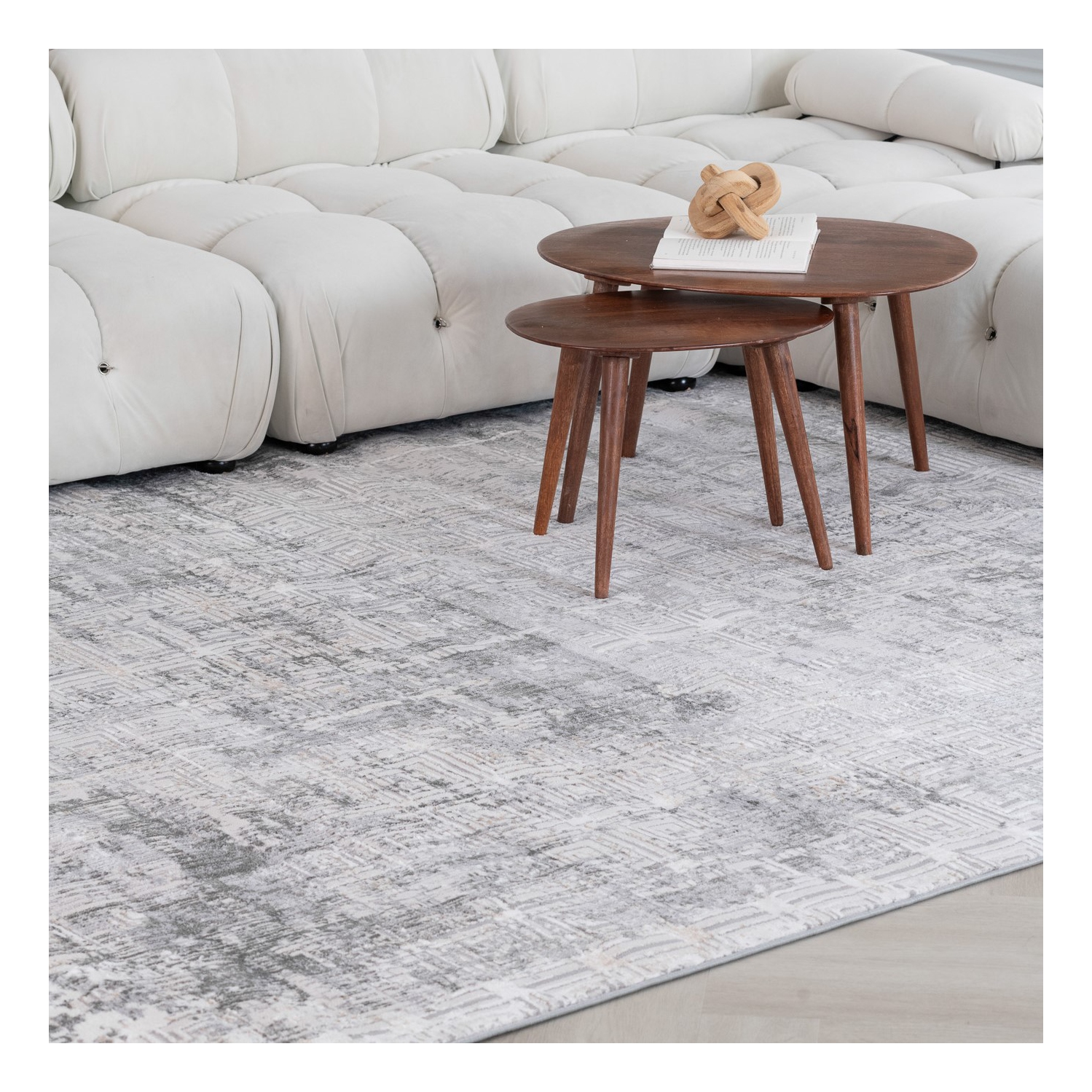 Tapis d'intérieur contemporain texturé Nordvik gris/beige