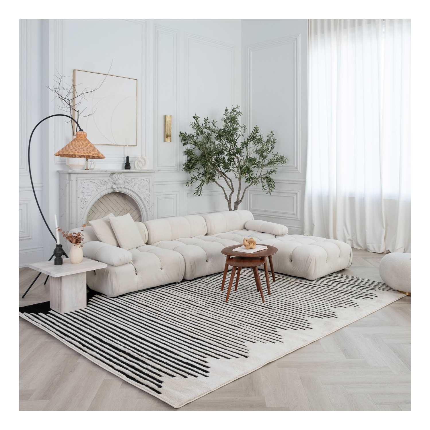 Rug Branch Shodo Modern Striped Cream/Black Indoor Area Rug