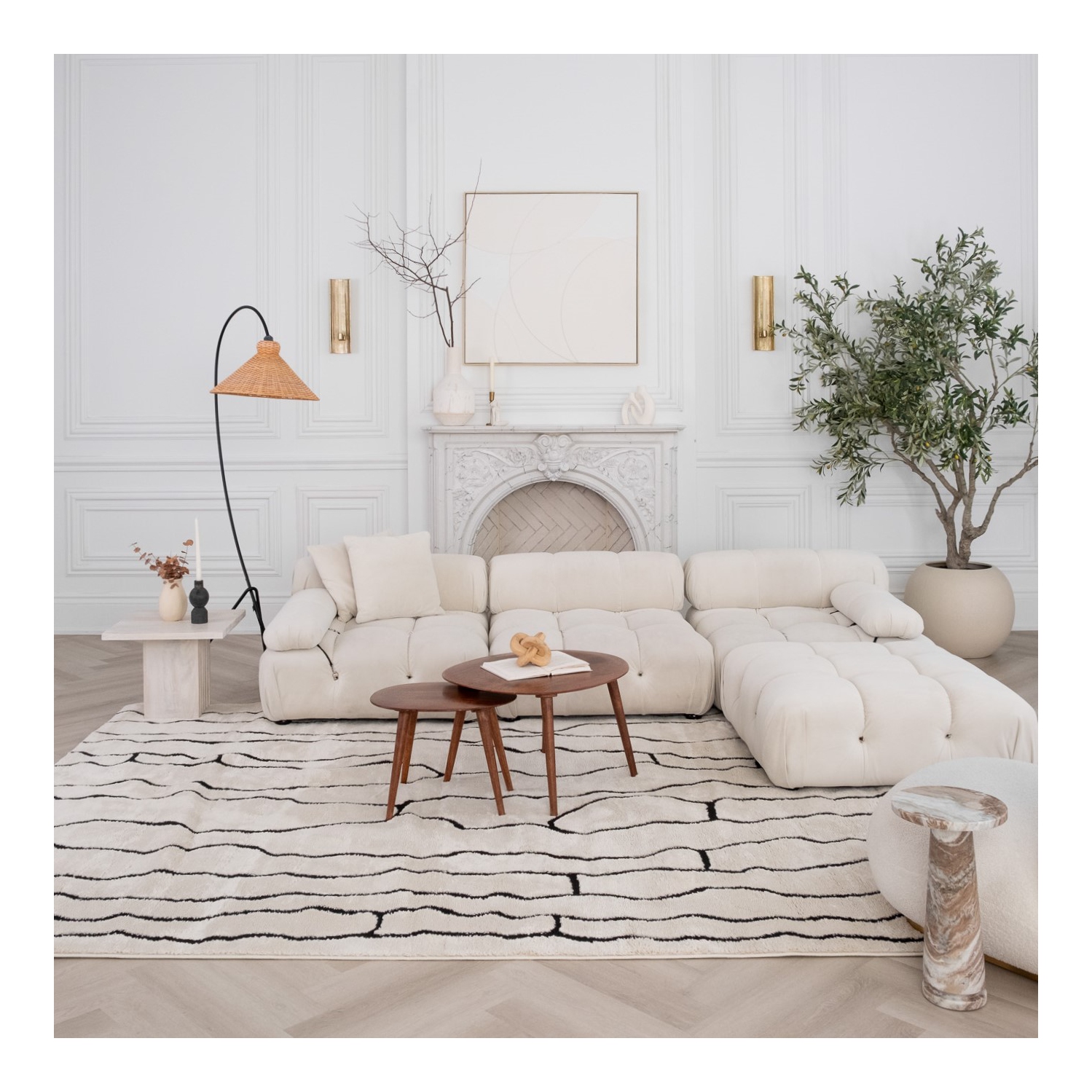 Tapis d'intérieur moderne abstrait Aida, crème/noir