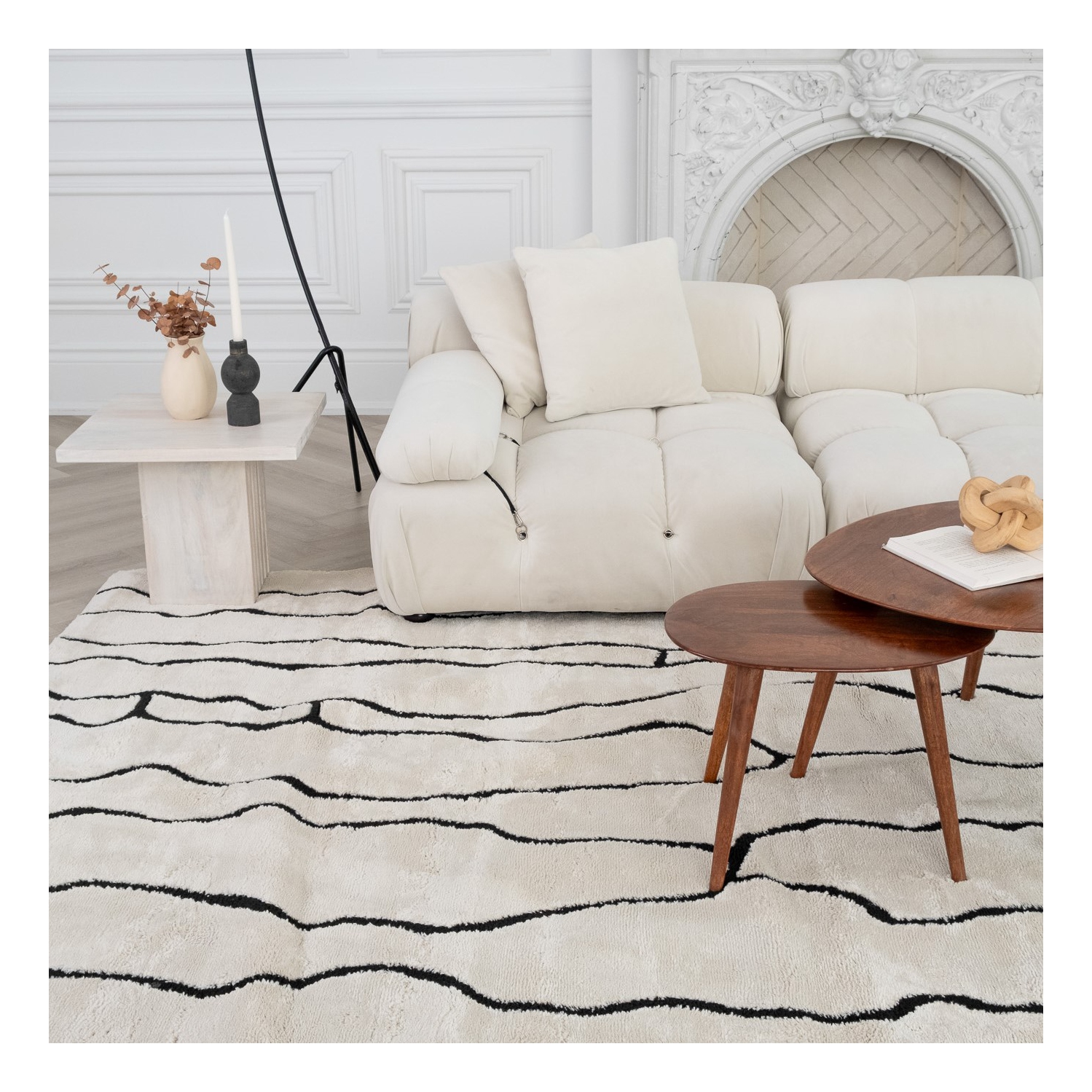 Tapis d'intérieur moderne abstrait Aida, crème/noir