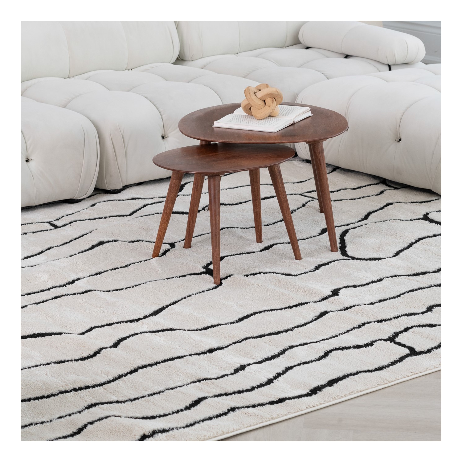 Tapis d'intérieur moderne abstrait Aida, crème/noir