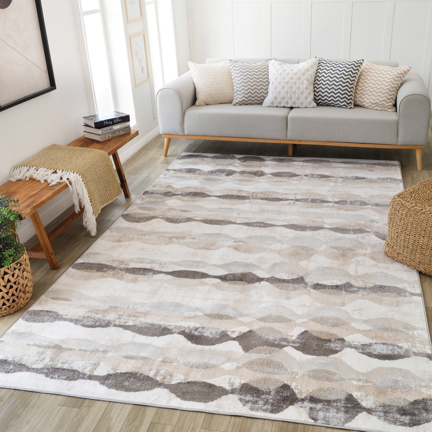 Rug Branch Hamon Contemporary Abstract Wave Grey/Beige Indoor Area Rug