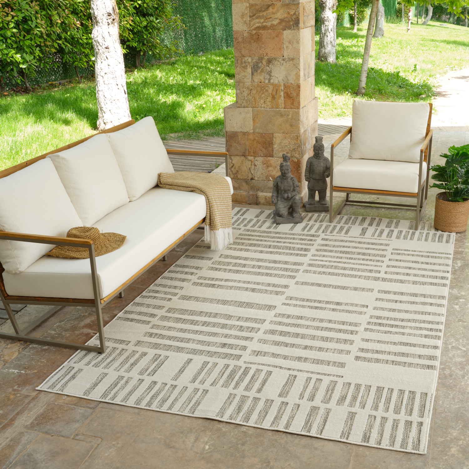 Rug Branch Linea Contemporary Striped Cream/Beige Indoor Area Rug