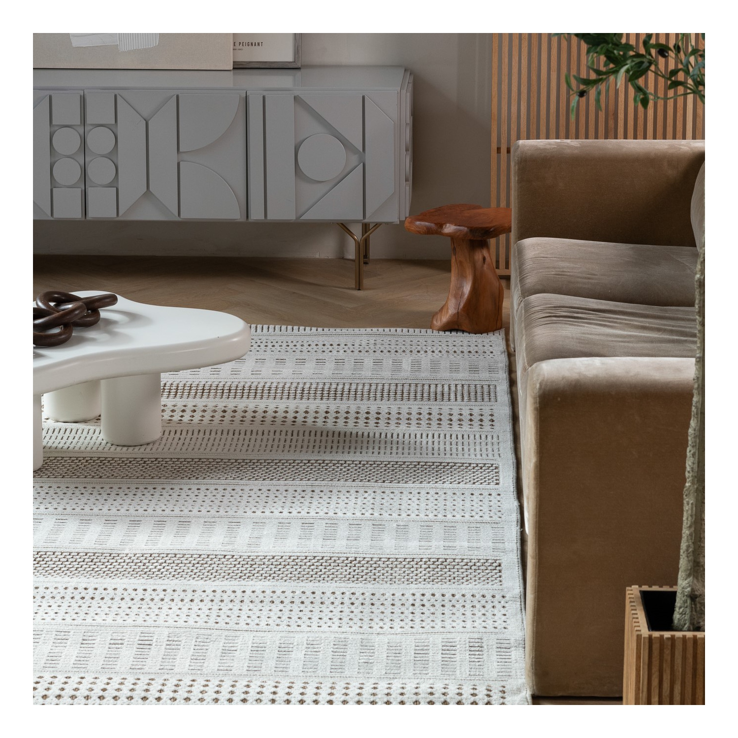 Tapis d'intérieur contemporain à motif géométrique beige/brun Azura Branch