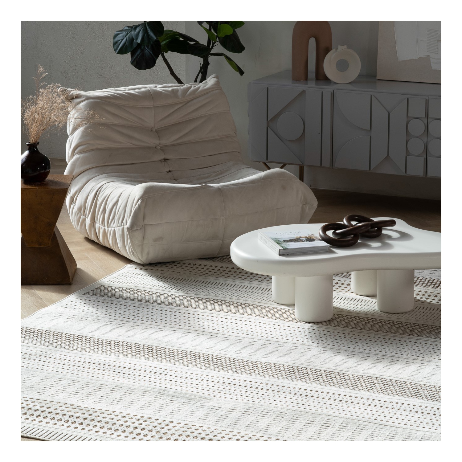 Tapis d'intérieur contemporain à motif géométrique beige/brun Azura Branch