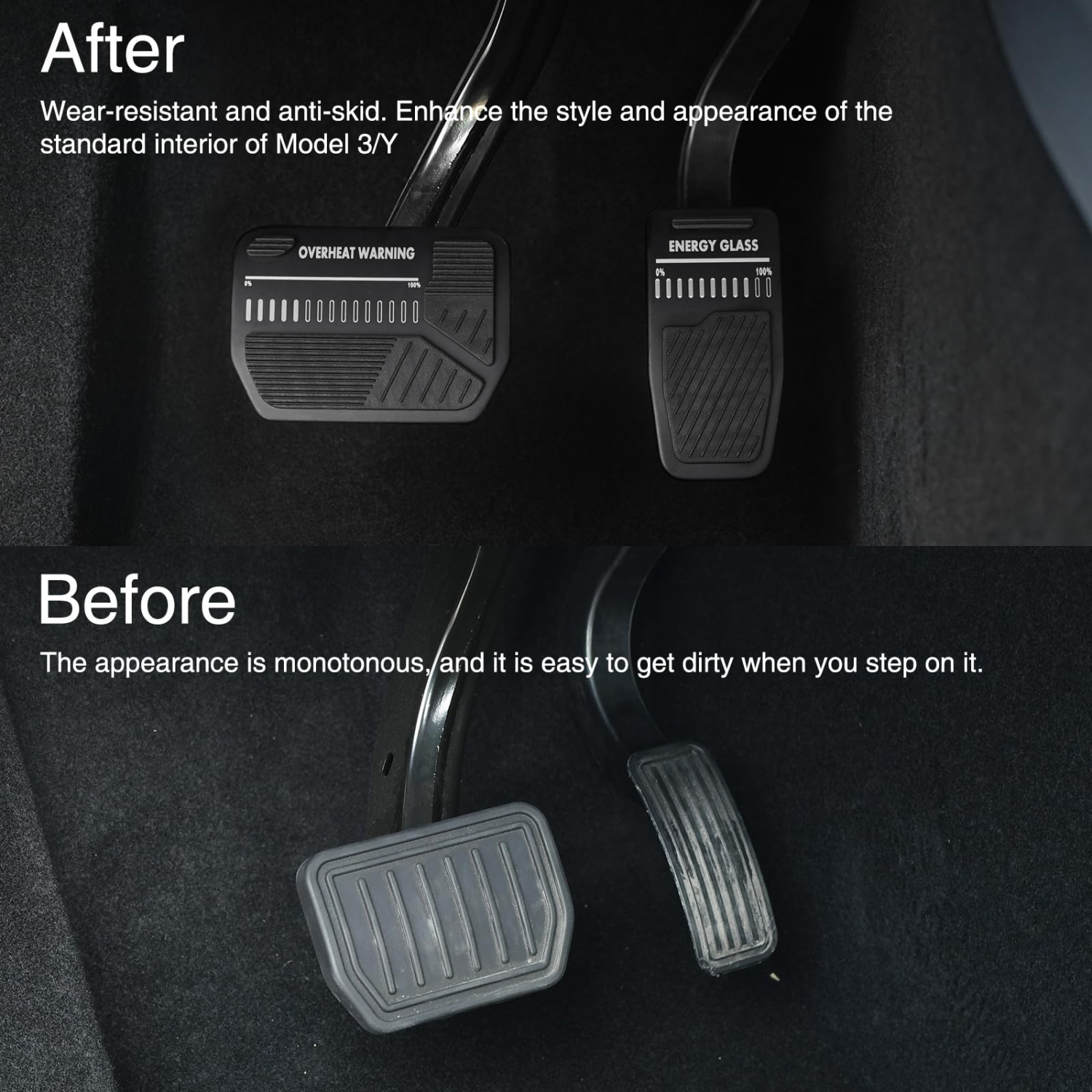 Upgraded Foot Pedal Pads Set for Tesla Model 3 Model Y, Non-Slip Performance Aluminum Car Accessories Brake & Accelerator Pedal Covers for Model 3/Y