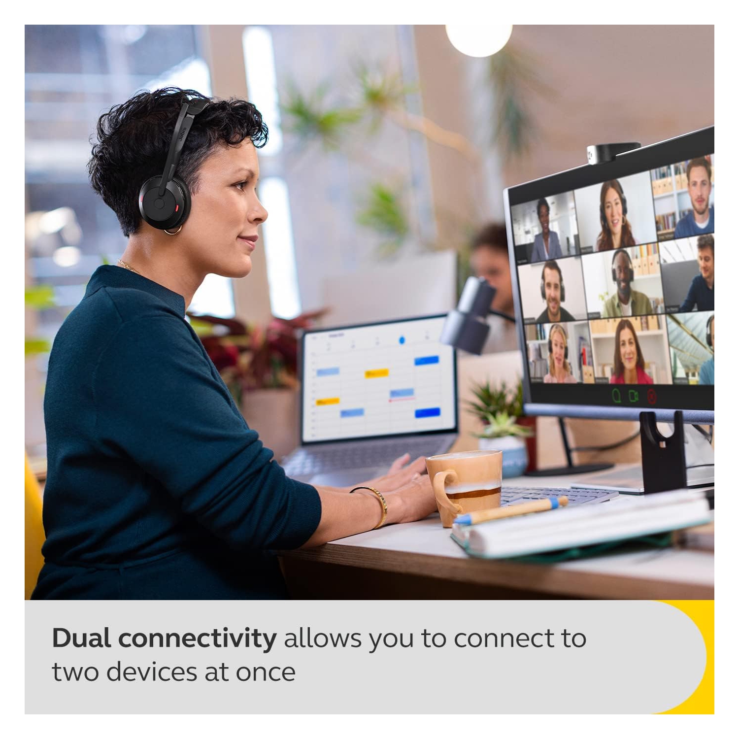 Jabra Evolve2 55 On-Ear Noise Cancelling Wireless Bluetooth Monaural Headset with Mic - Black