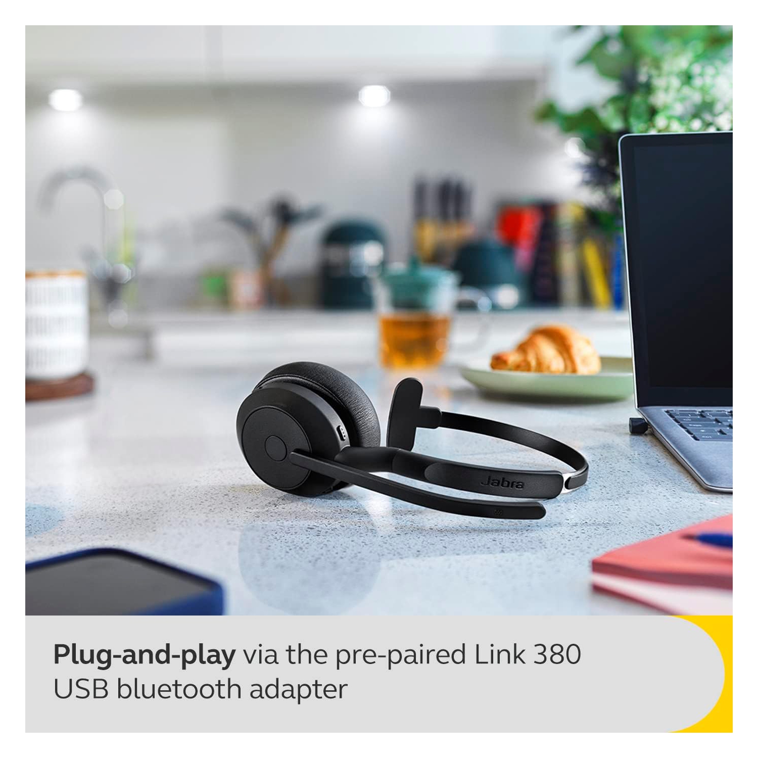 Jabra Evolve2 55 On-Ear Noise Cancelling Wireless Bluetooth Monaural Headset with Mic - Black