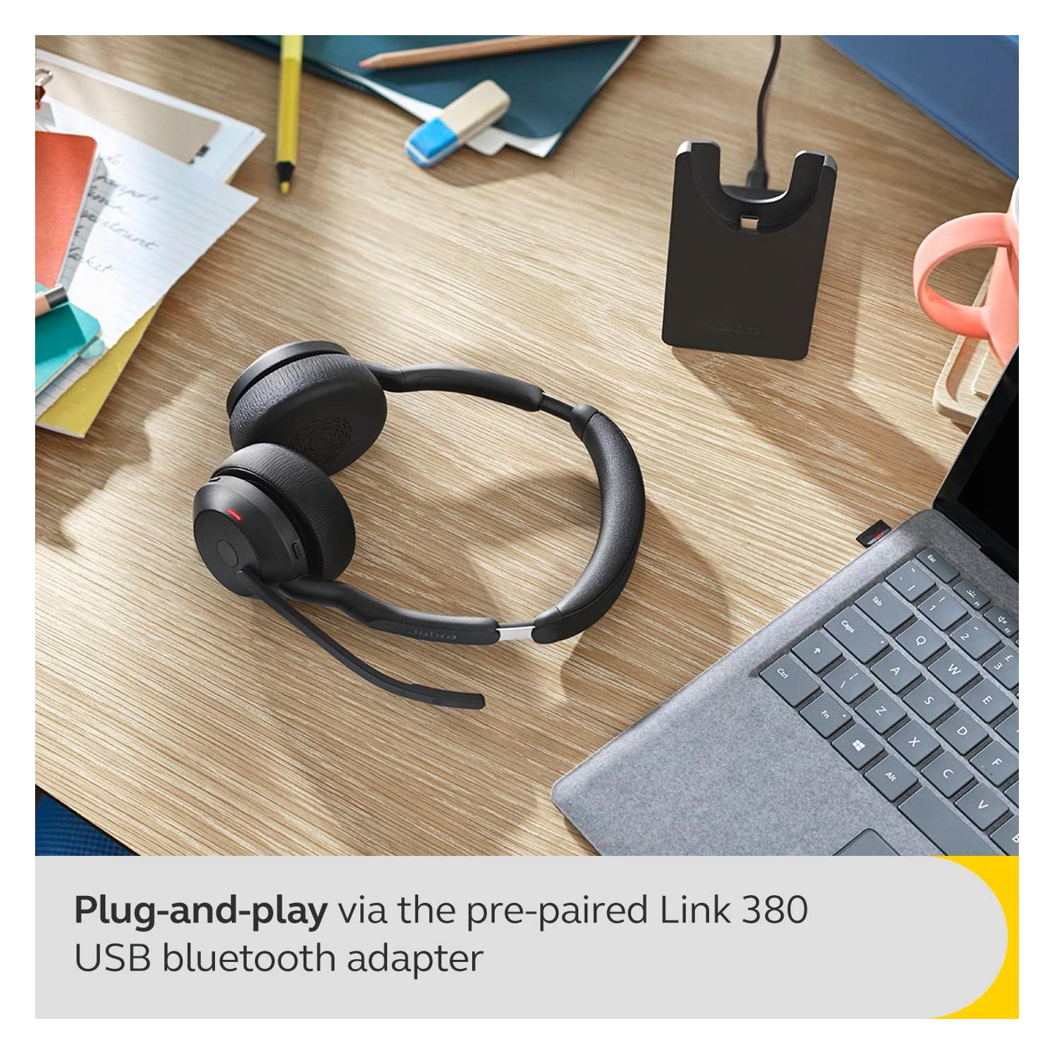 Casque d'écoute sans fil Bluetooth à suppression du bruit avec micro Evolve2 55 de Jabra - Noir