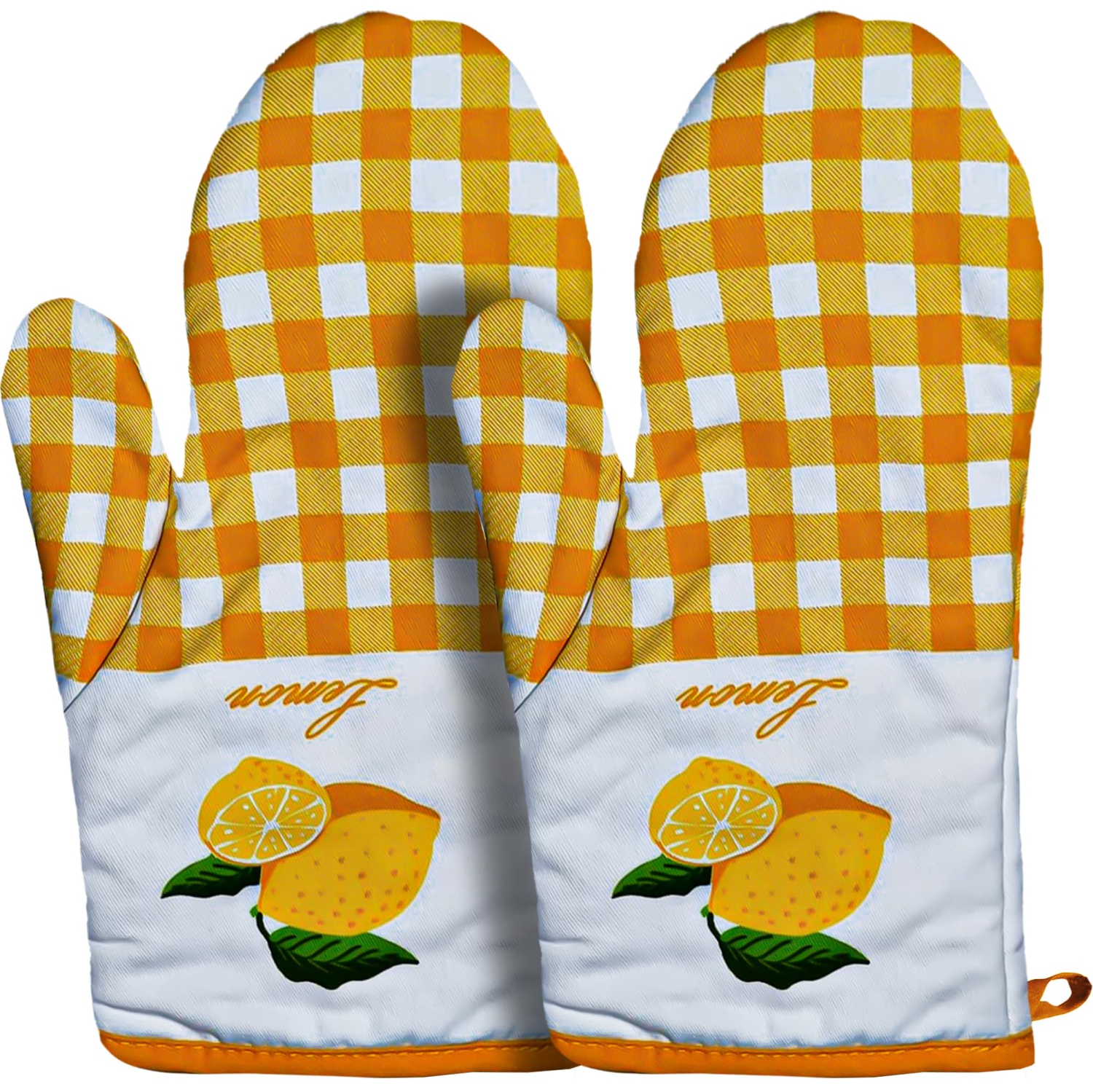 Canadian Linen Oven Mitts, 180°C Heat Resistant Cotton Non Slip Grip Machine Washable Oven Gloves for Kitchen Cooking Grilling BBQ, Yellow Checkered