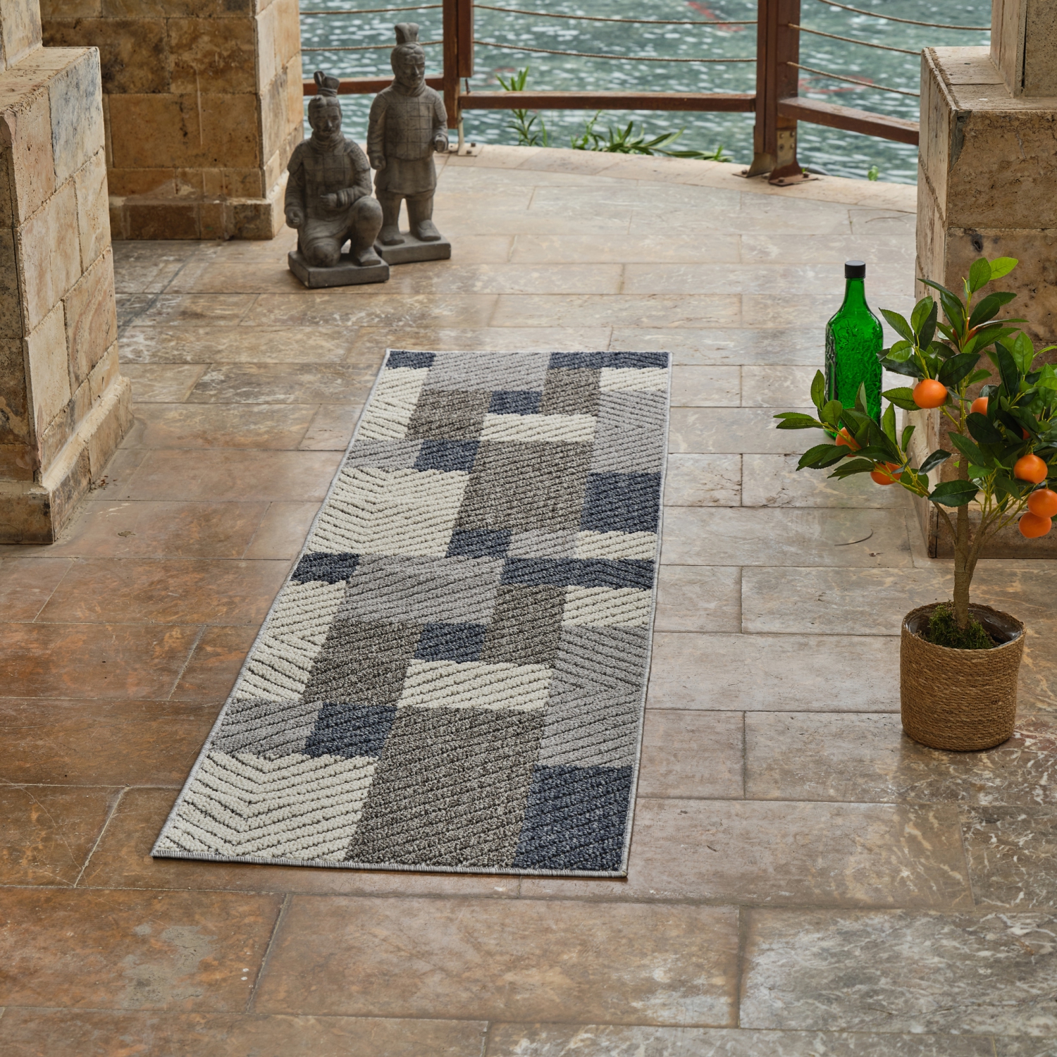 Rug Branch Mandala Contemporary Patchwork Grey/Blue Indoor Area Rug