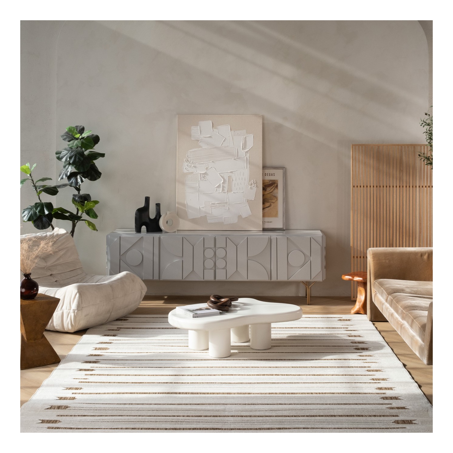 Tapis d'intérieur contemporain Axis, motif géométrique beige/brun