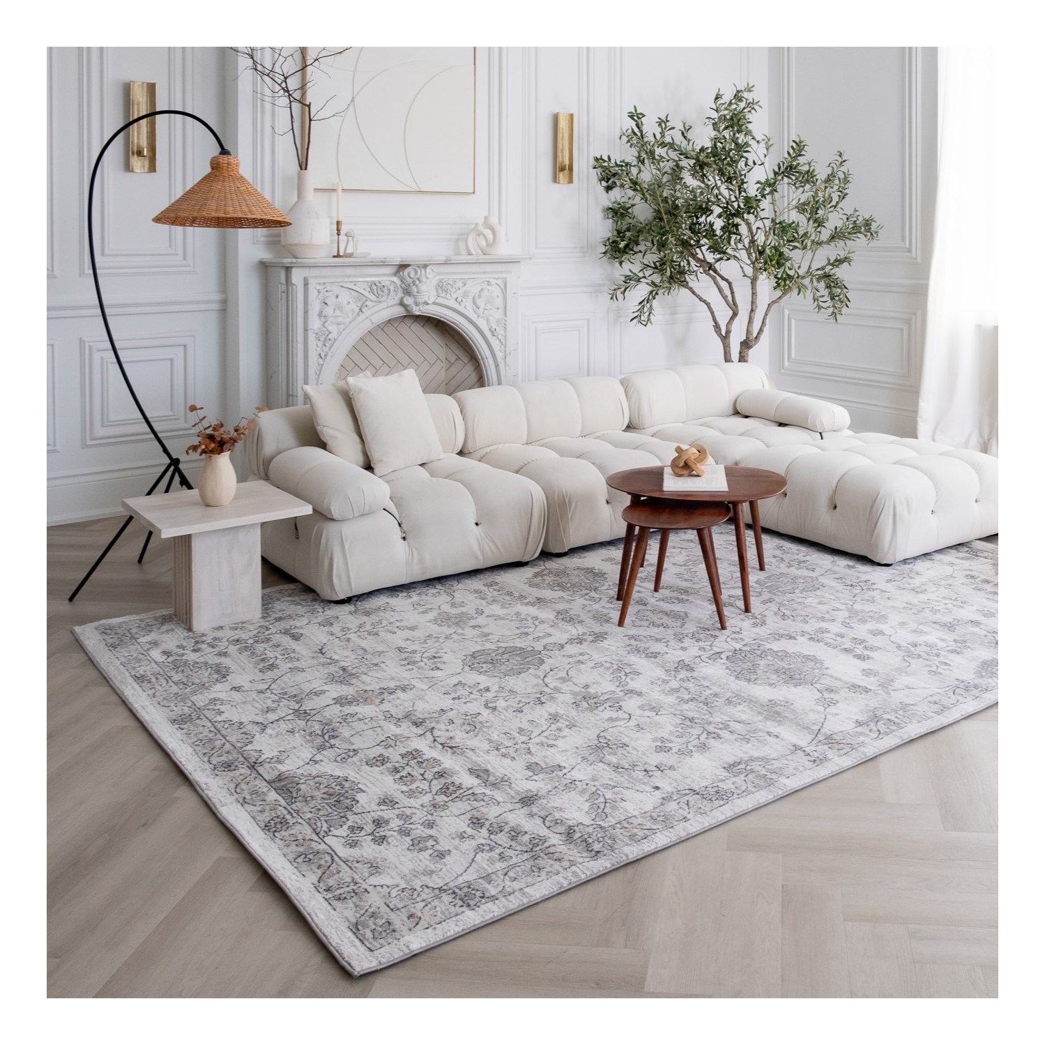 Rug Branch Carmi Traditional Floral Medallion Beige/Grey Indoor Area Rug